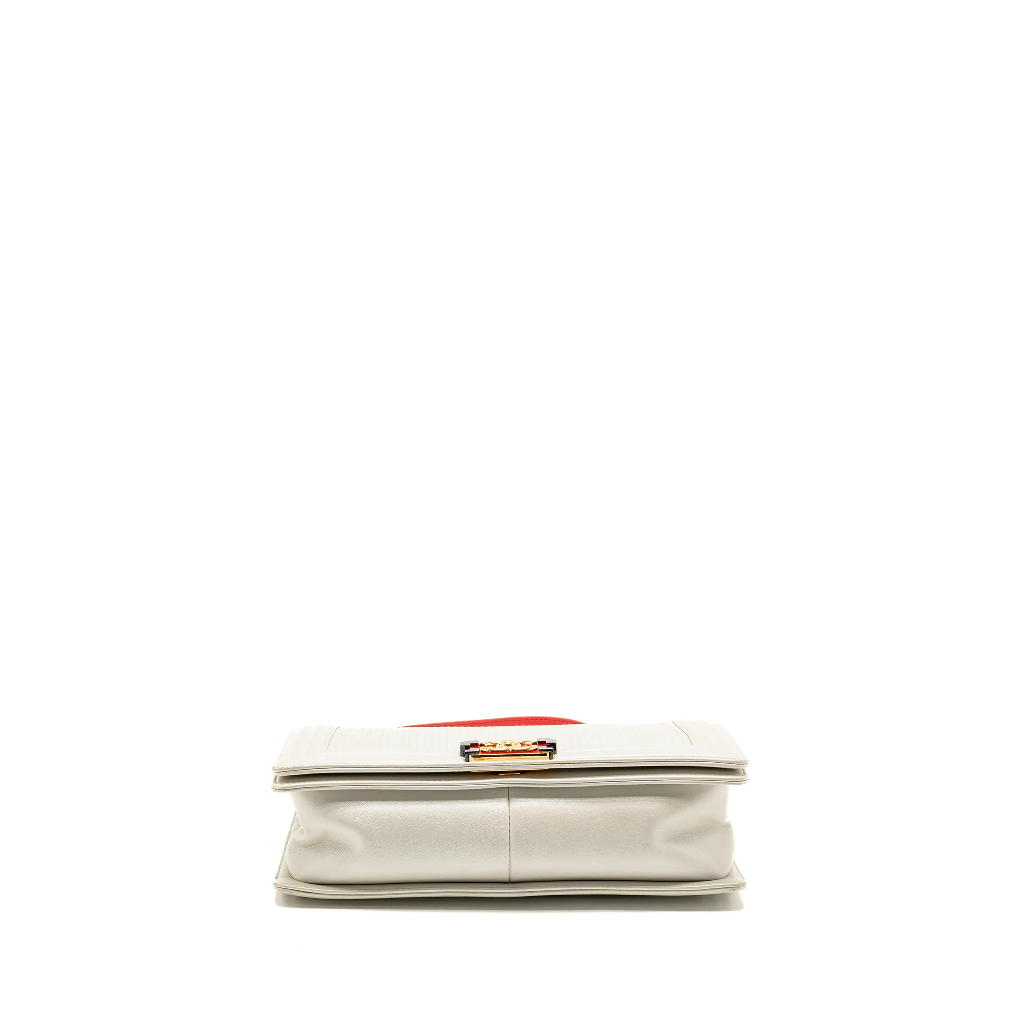 Chanel Boy Bag Metal Squared Lambskin White/Red GHW - Image 5