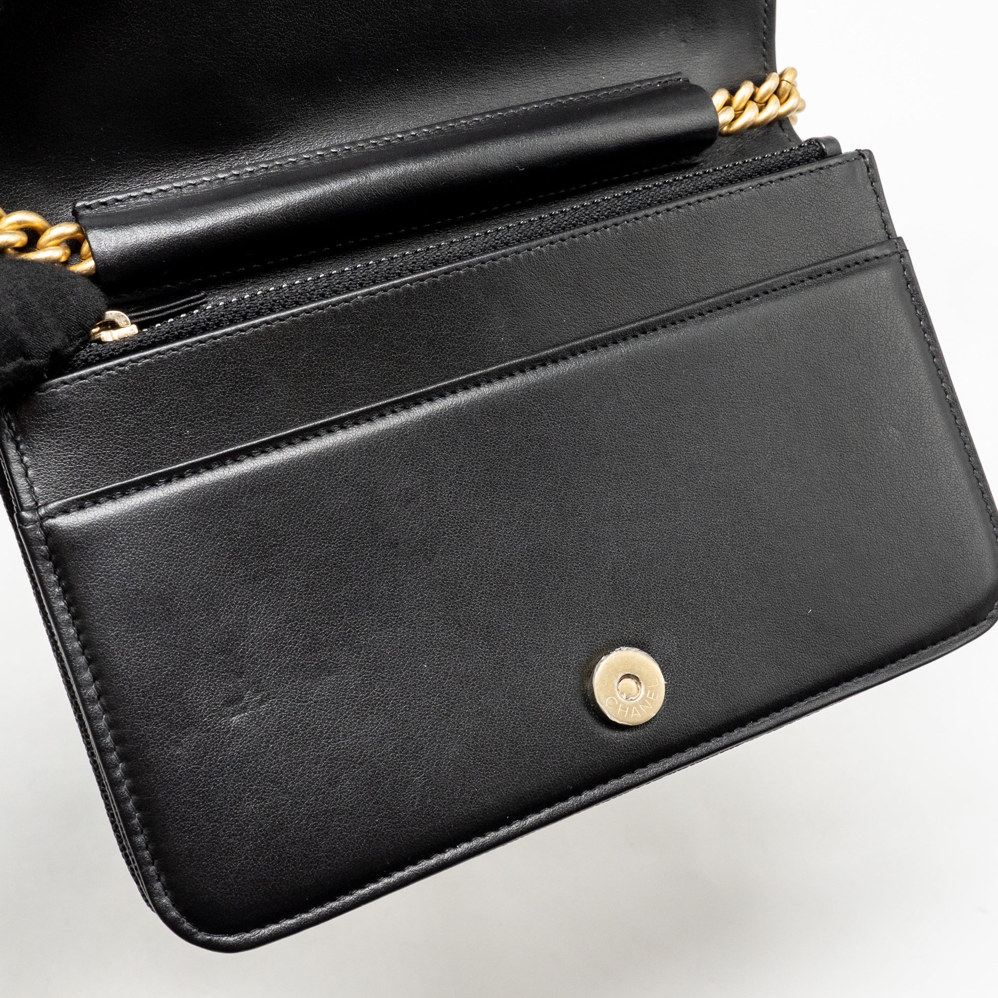 Chanel Boy Wallet on Chain Caviar Black GHW (Microchip) - Image 13