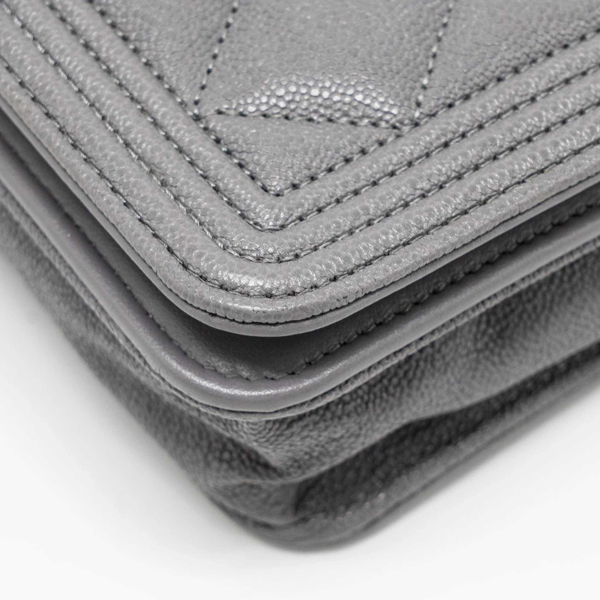 Chanel Boy Wallet on Chain Caviar Grey LGHW - Image 9