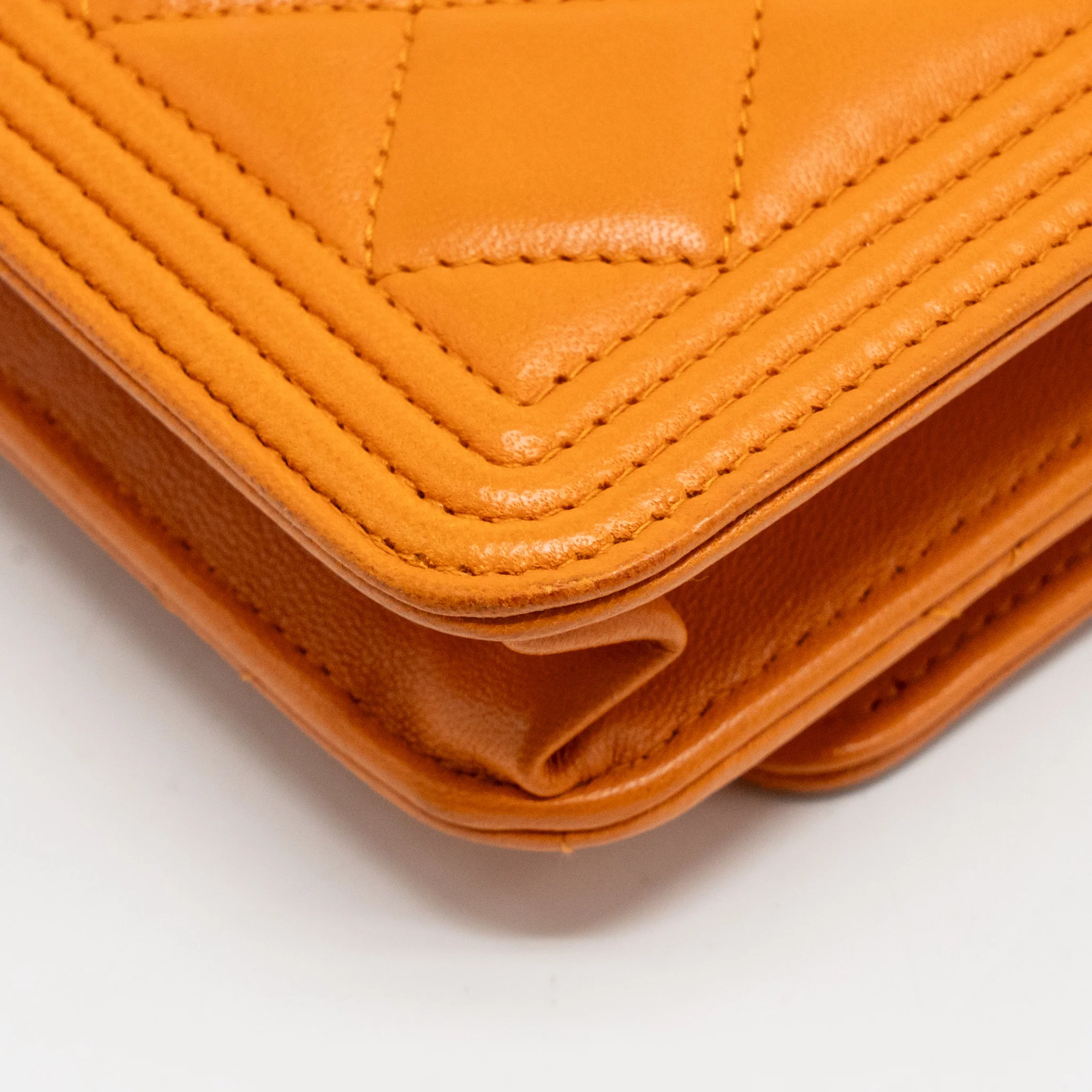 Chanel boy wallet on chain lambskin orange ruthenium silver hardware - Image 12