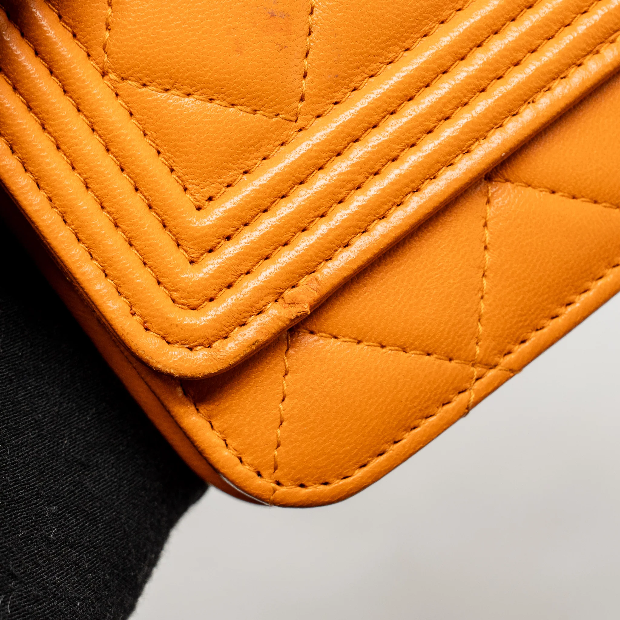 Chanel boy wallet on chain lambskin orange ruthenium silver hardware - Image 13
