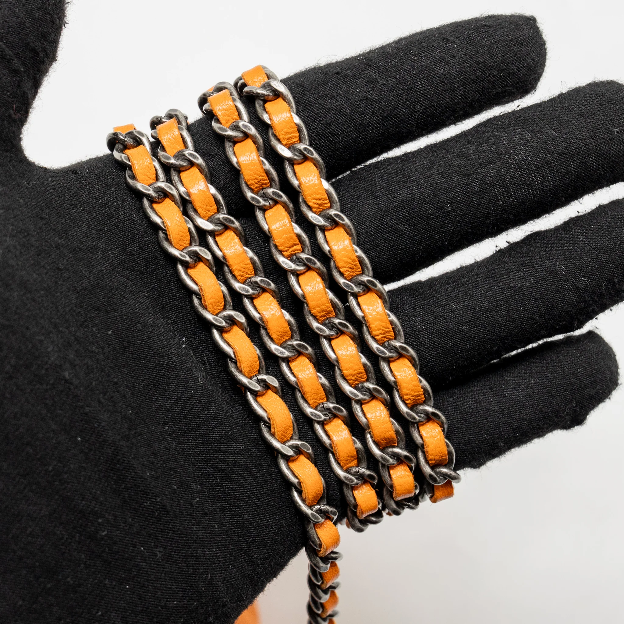Chanel boy wallet on chain lambskin orange ruthenium silver hardware - Image 21