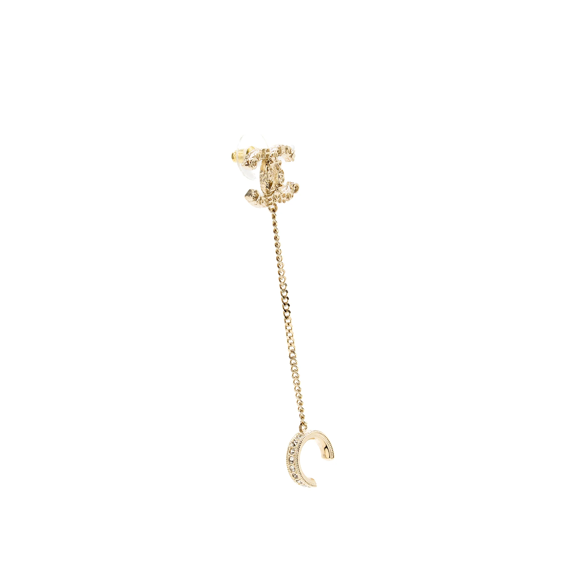 Chanel 21P CC Earrings with Ear Cuff Crystal Light Gold Tone - Image 3