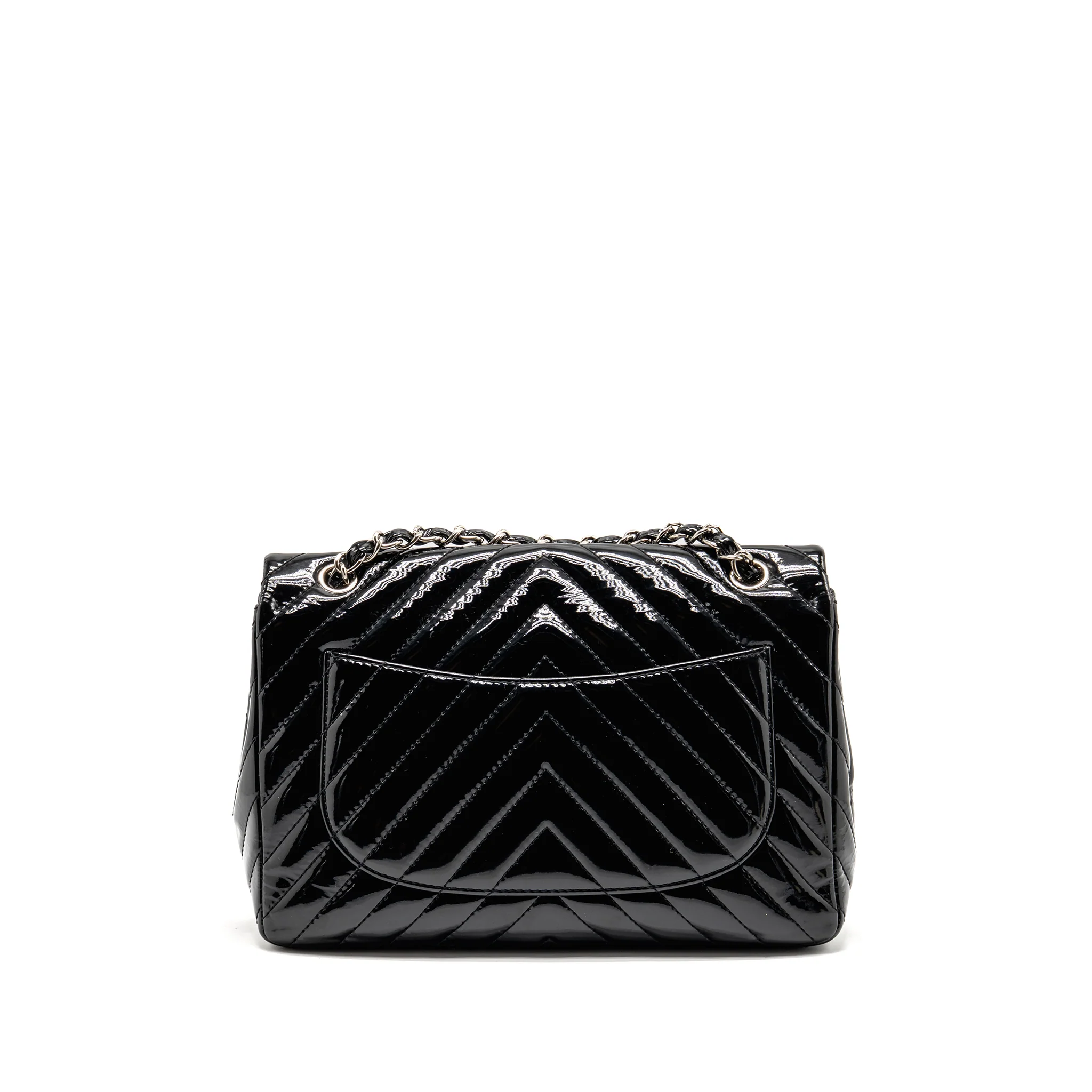 Chanel chevron jumbo single flap bag patent black SHW - Image 2