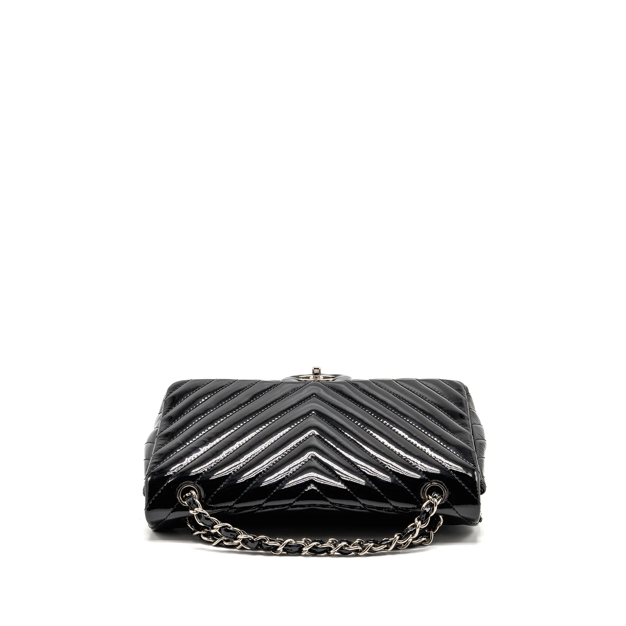 Chanel chevron jumbo single flap bag patent black SHW - Image 5