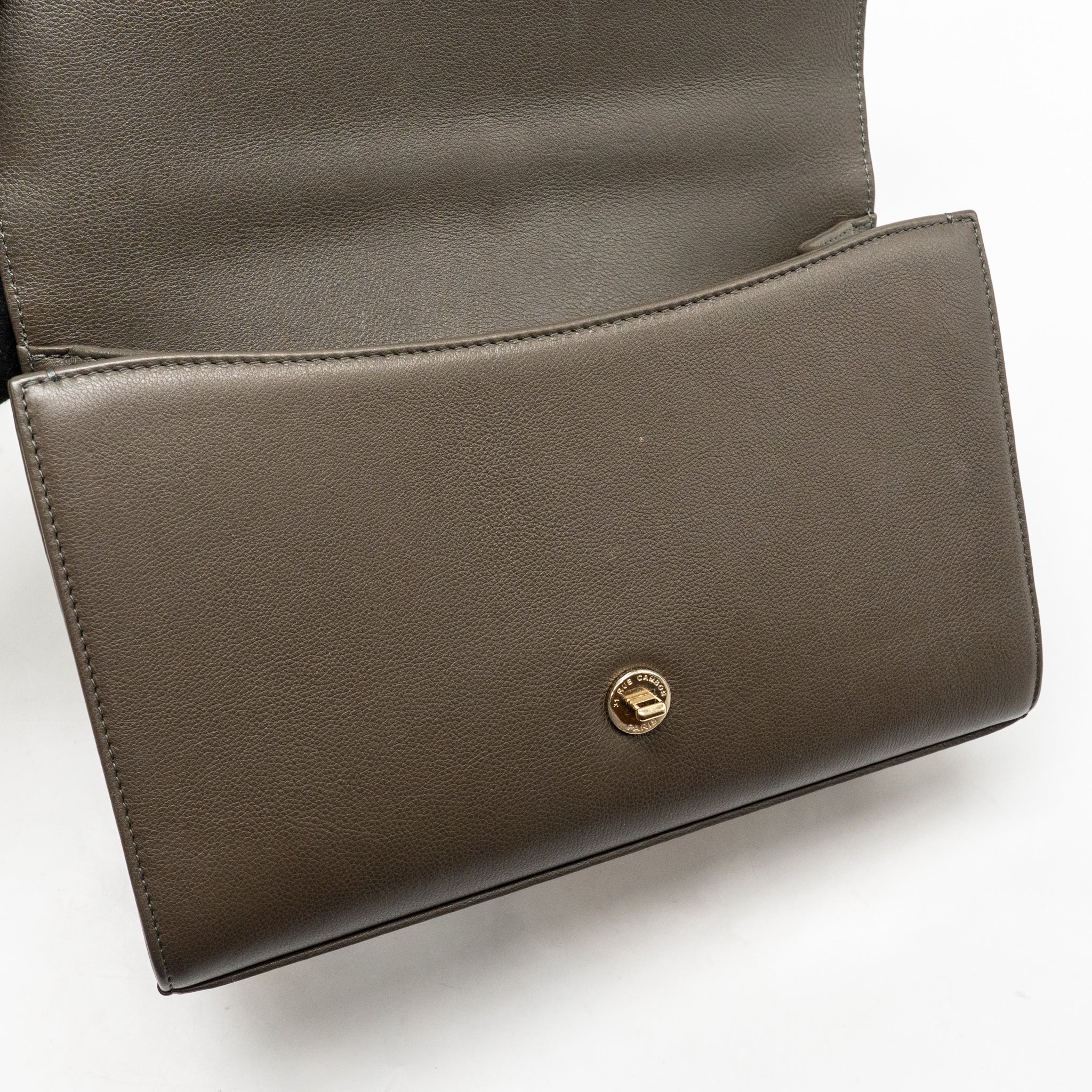 Chanel Top Handle Label Click Flap Bag Grained Calfskin Khaki LGHW - Image 16