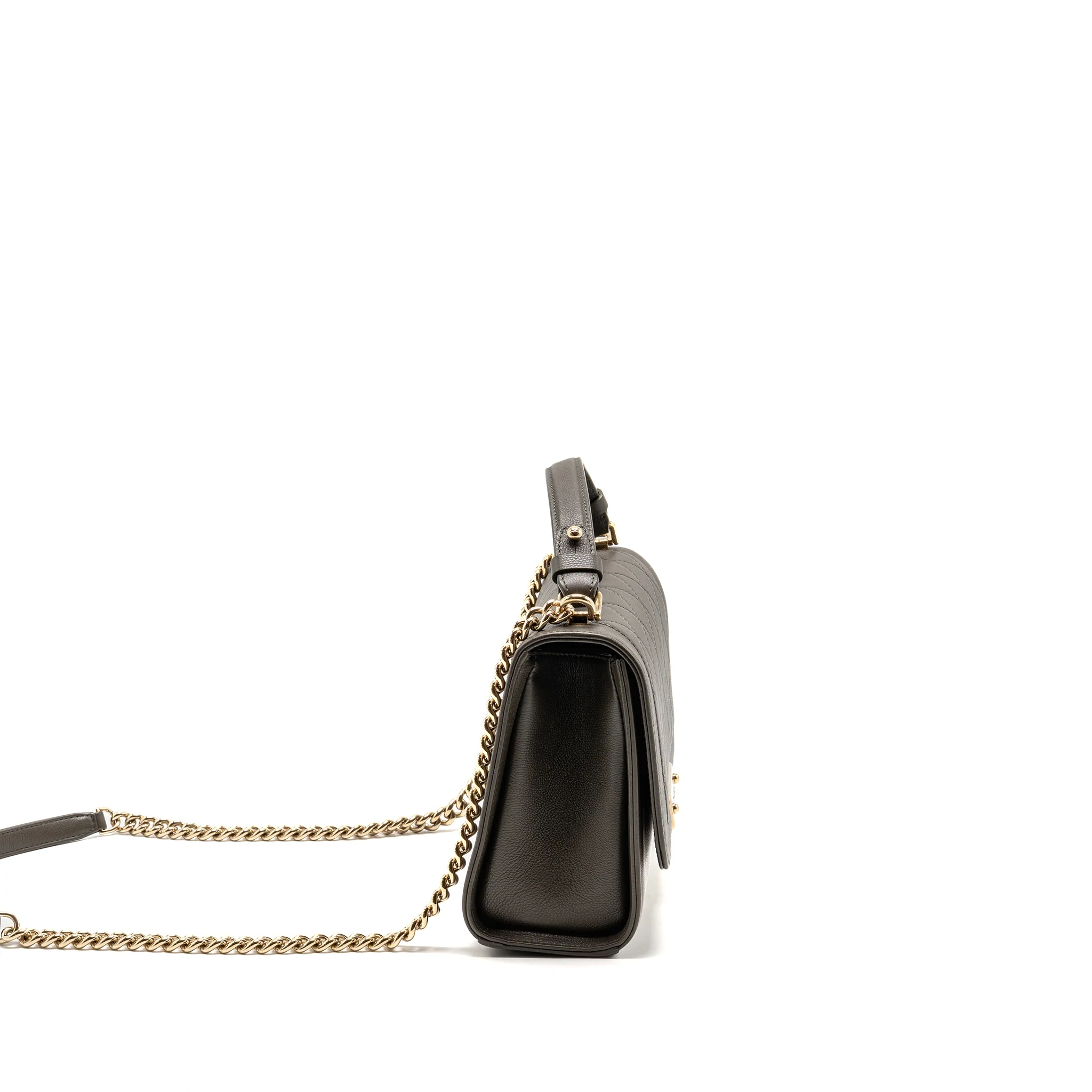 Chanel Top Handle Label Click Flap Bag Grained Calfskin Khaki LGHW - Image 3