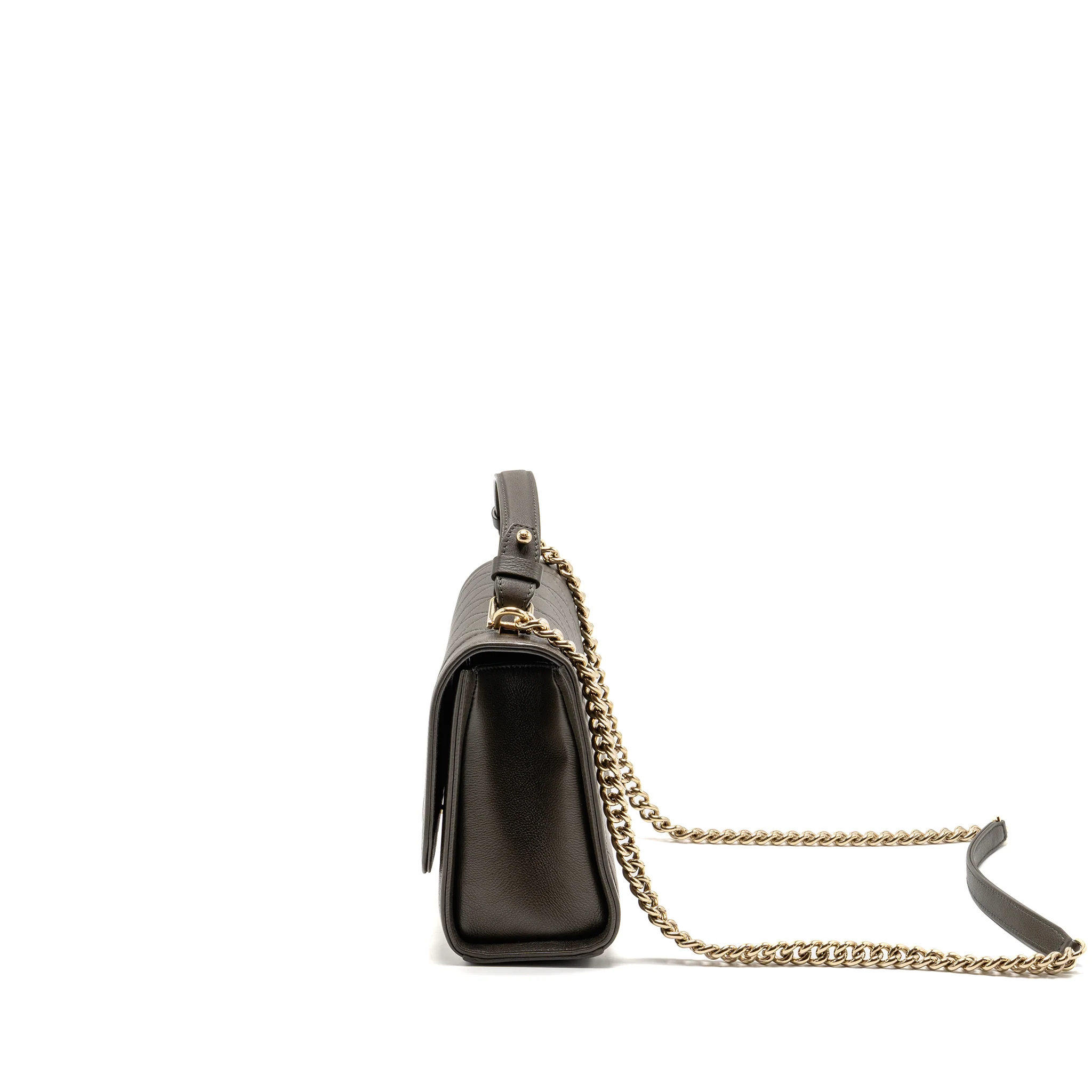 Chanel Top Handle Label Click Flap Bag Grained Calfskin Khaki LGHW - Image 4