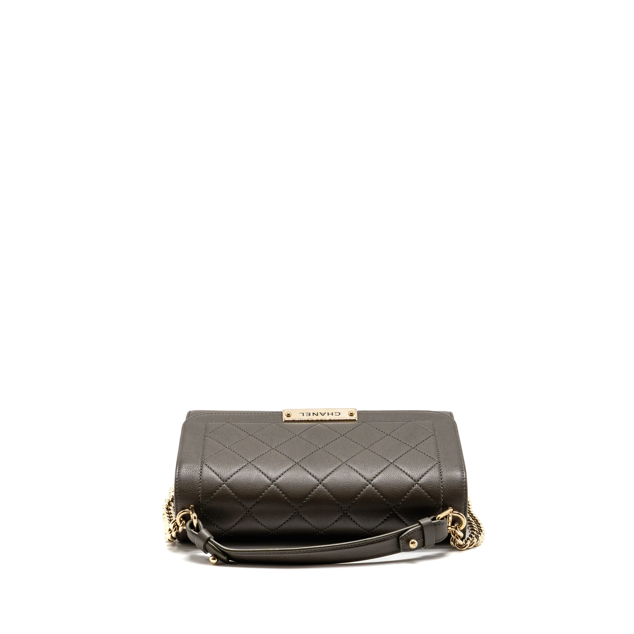 Chanel Top Handle Label Click Flap Bag Grained Calfskin Khaki LGHW - Image 5