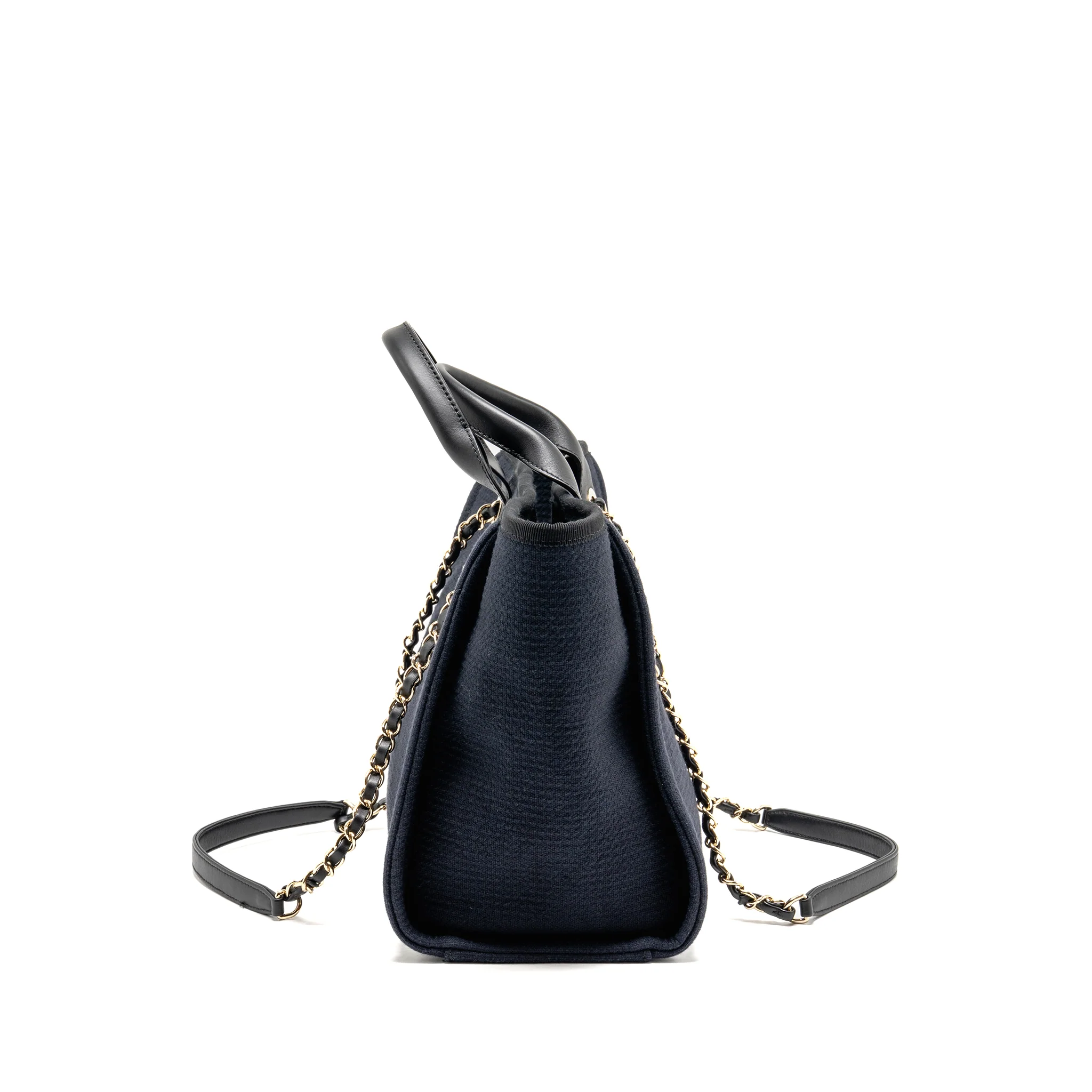 Chanel Deauville Tote Bag Canvas / Calfskin Black LGHW (Microchip) - Image 3