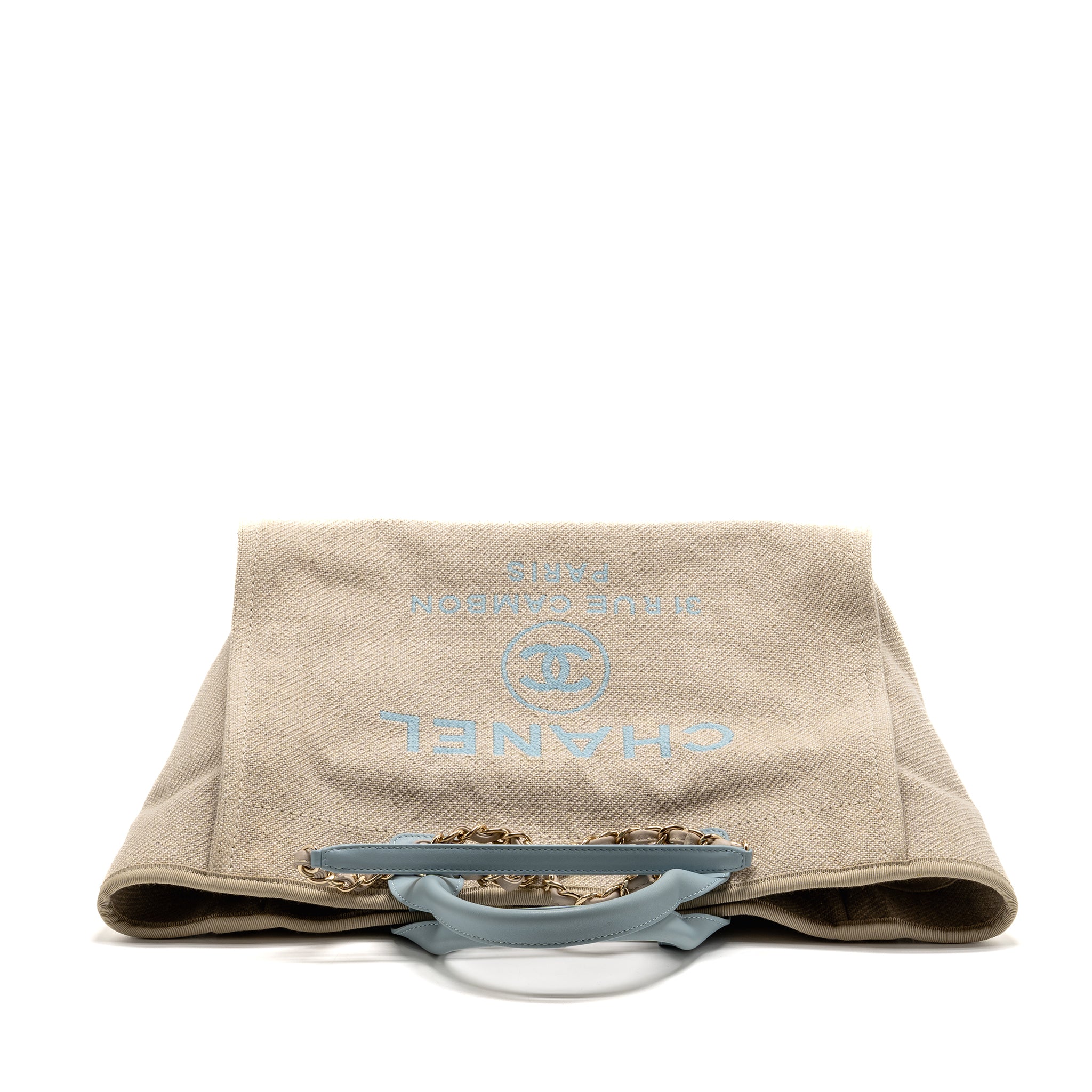 Chanel Deauville tote bag canvas / leather beige / light blue LGHW (microchip) - Image 5