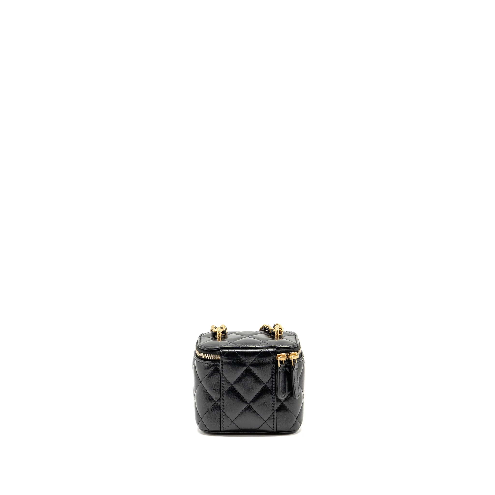Chanel detail cc logo mini vanity case with chain lambskin black GHW (microchip) - Image 2