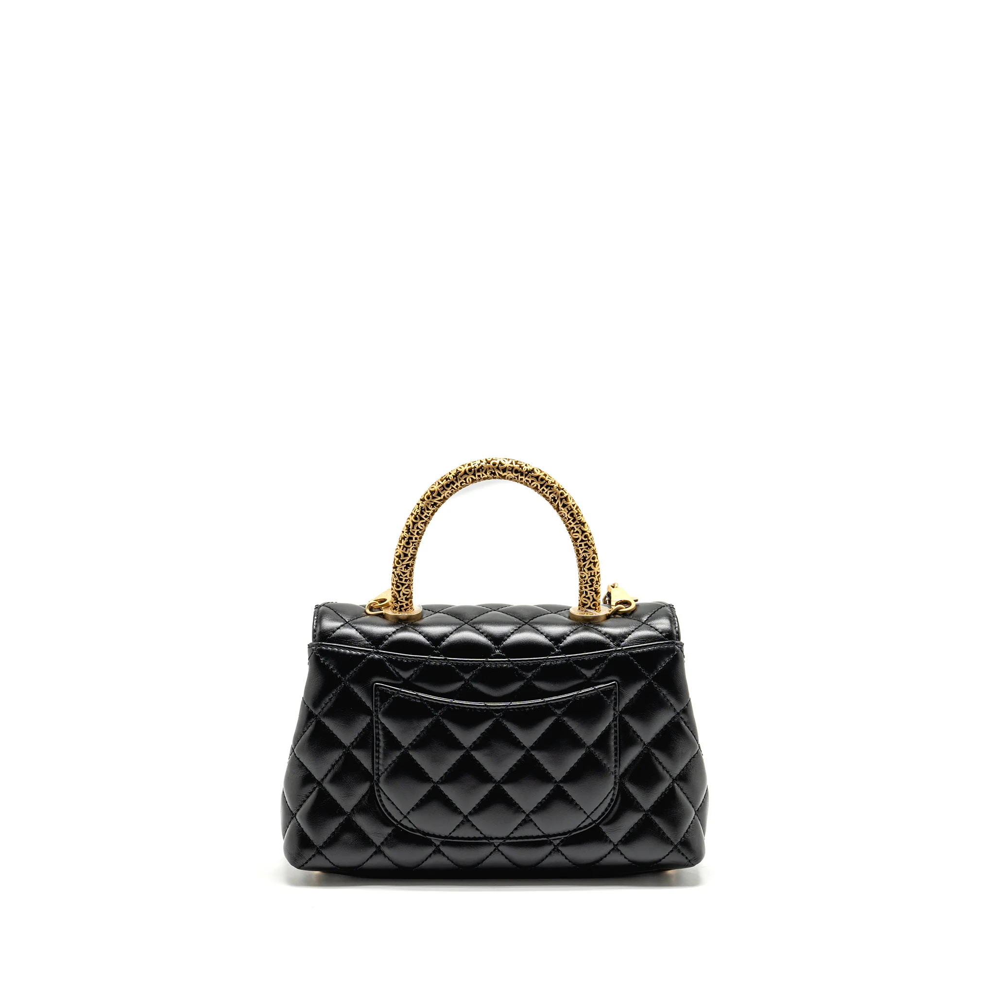 Chanel Detailed Metal Handle Small Coco Handle Flap Bag Calfskin Black GHW (Microchip) - Image 2