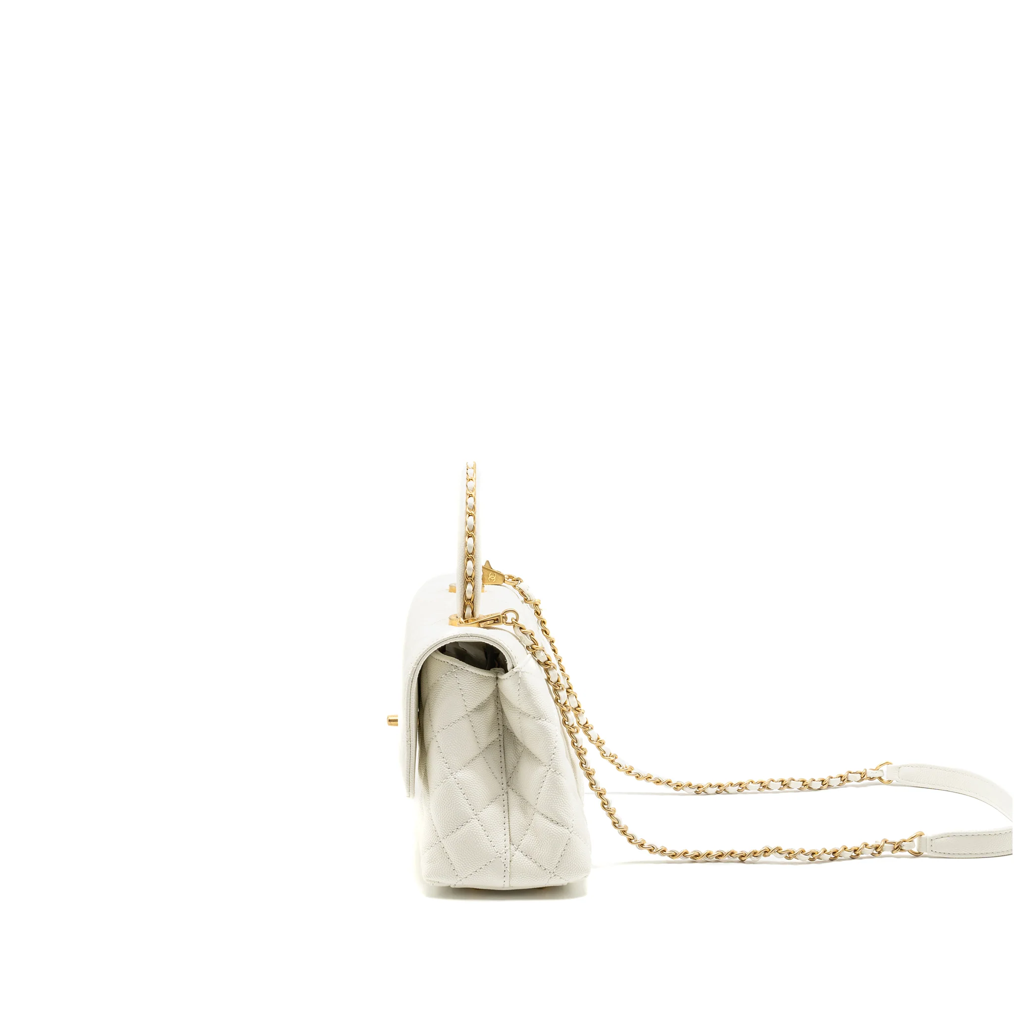 Chanel Detailed Top Handle Small Coco Handle Caviar White GHW (Microchip) - Image 4