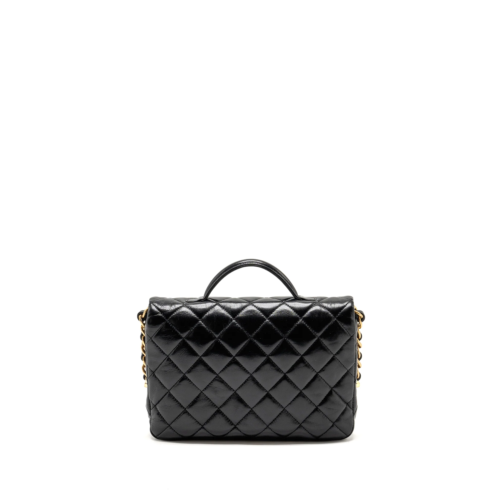 Chanel Double pocket top handle messanger bag shiny calfskin black GHW (microchip) - Image 2