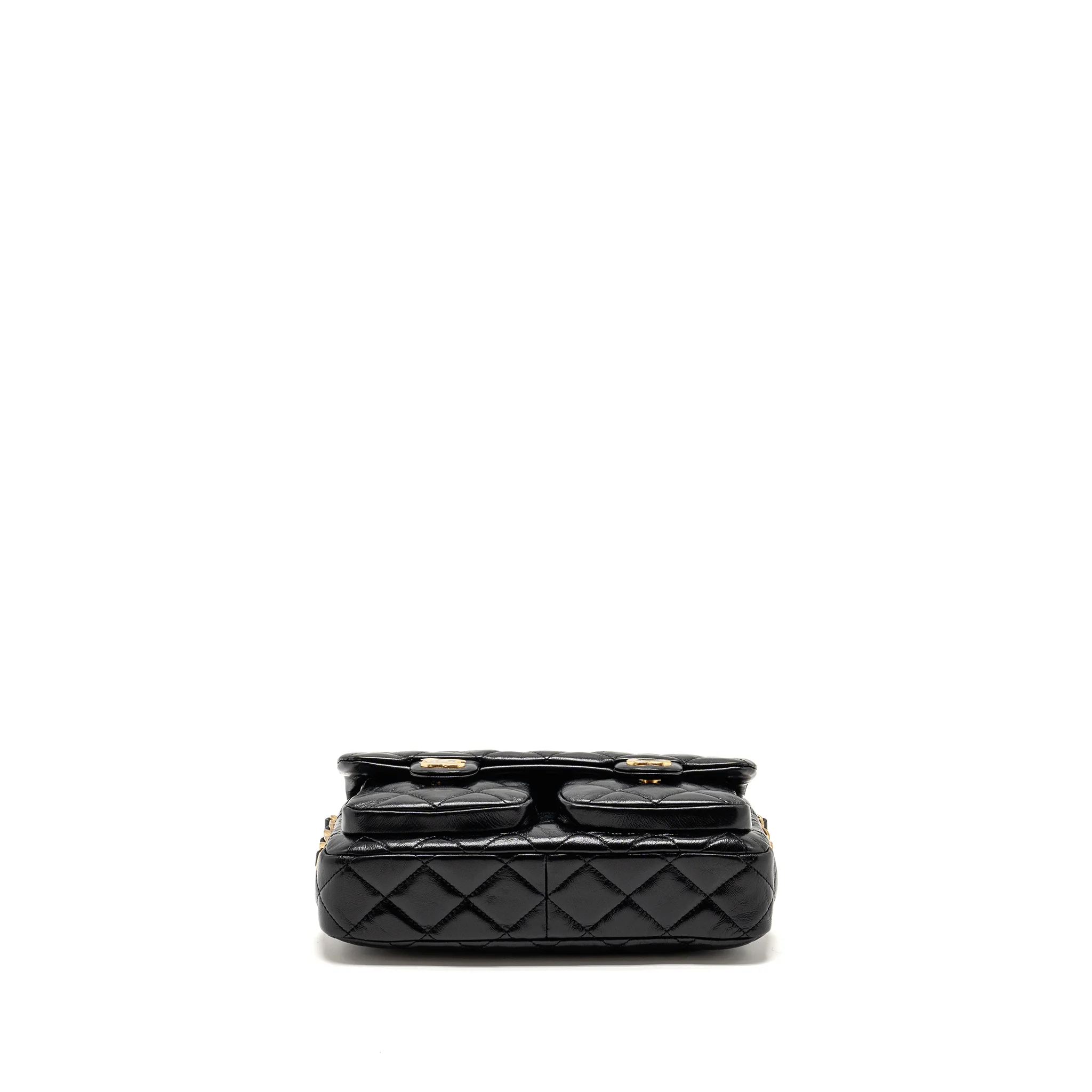 Chanel Double pocket top handle messanger bag shiny calfskin black GHW (microchip) - Image 5