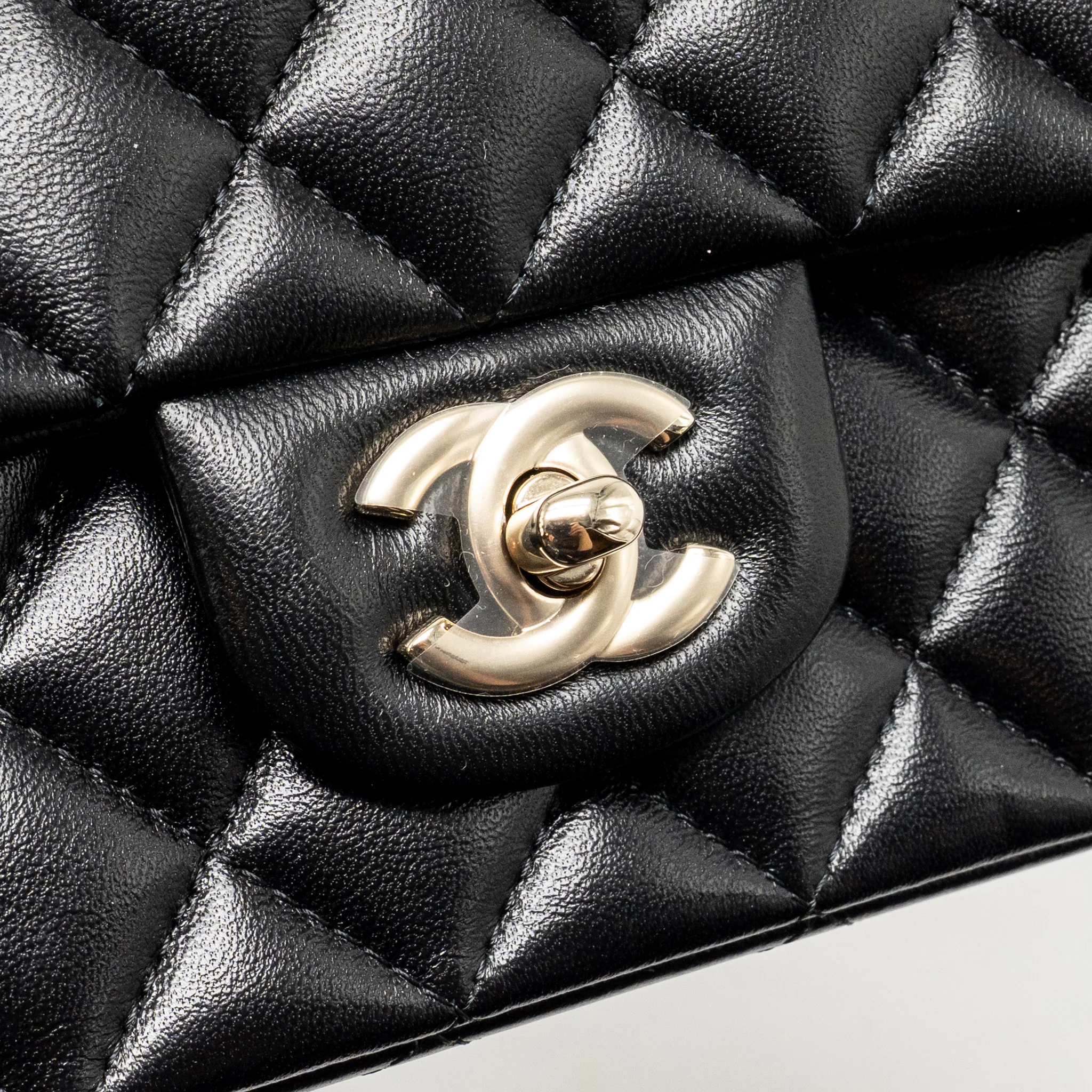 Chanel top handle mini rectangular flap bag lambskin black LGHW (microchip) - Image 14