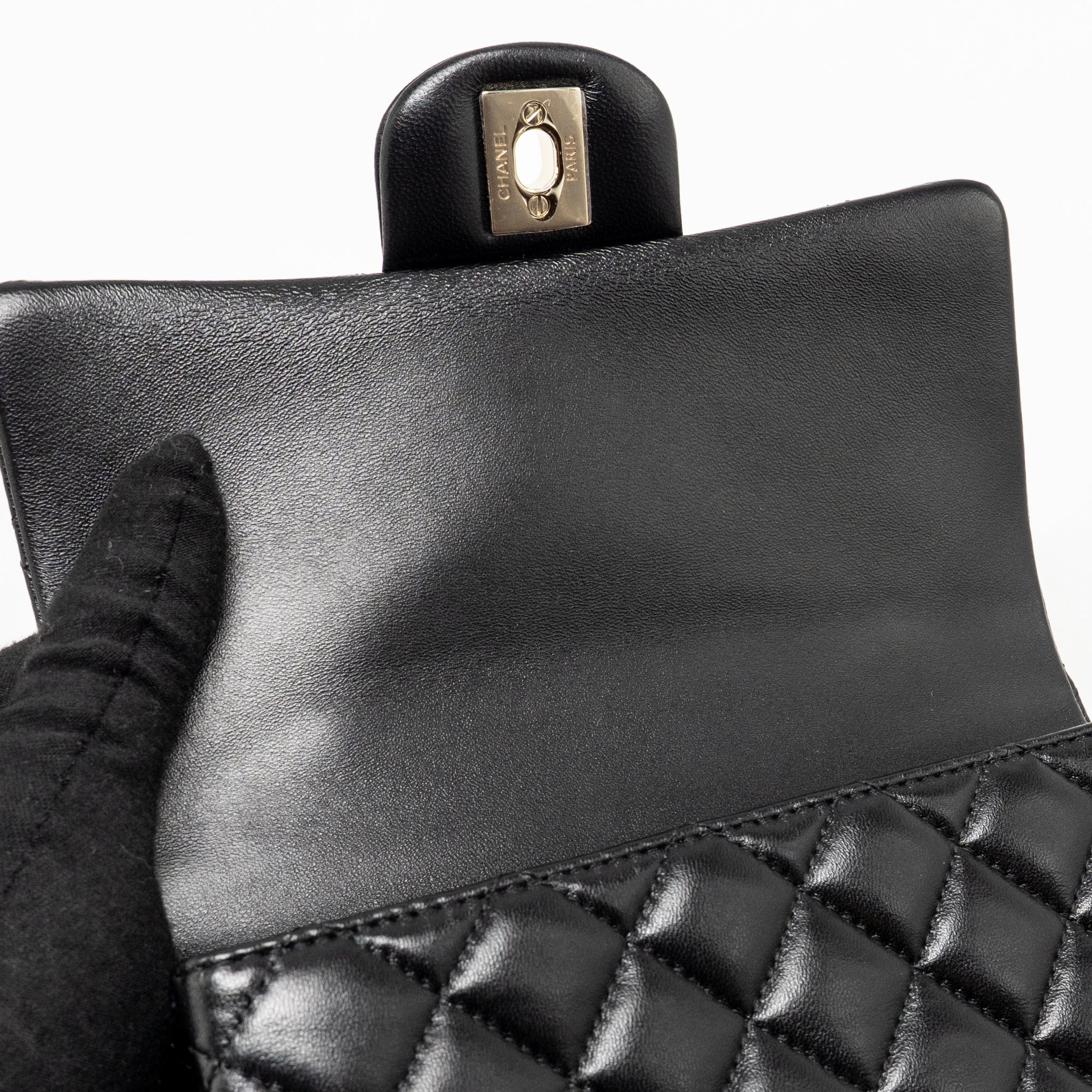 Chanel top handle mini rectangular flap bag lambskin black LGHW (microchip) - Image 16