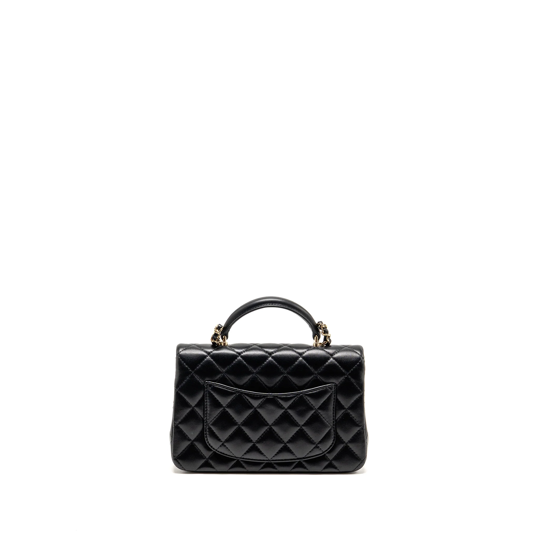 Chanel top handle mini rectangular flap bag lambskin black LGHW (microchip) - Image 2