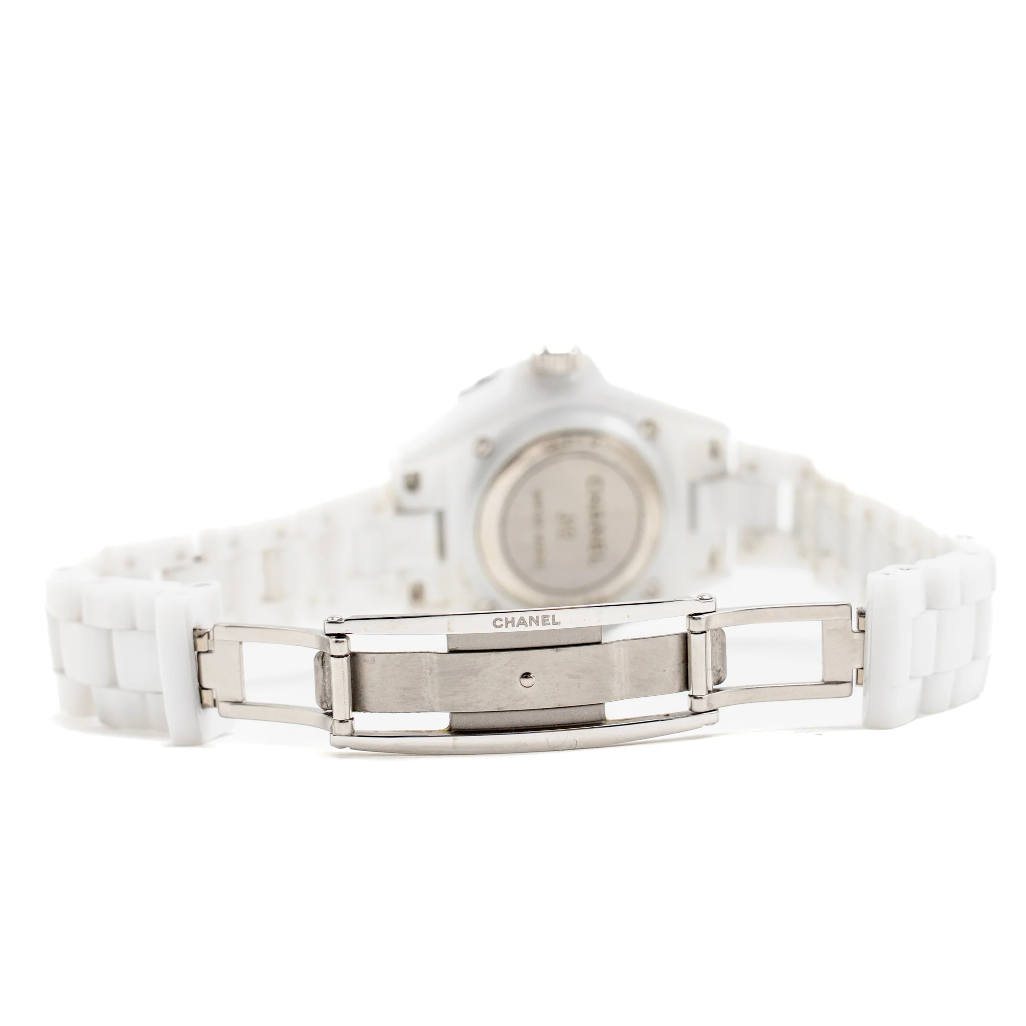 Chanel J12 Watch 33mm White Ceramic and Steel, White Mother-of-Pearl Dial with Diamonds (Model:H5704) - Image 7