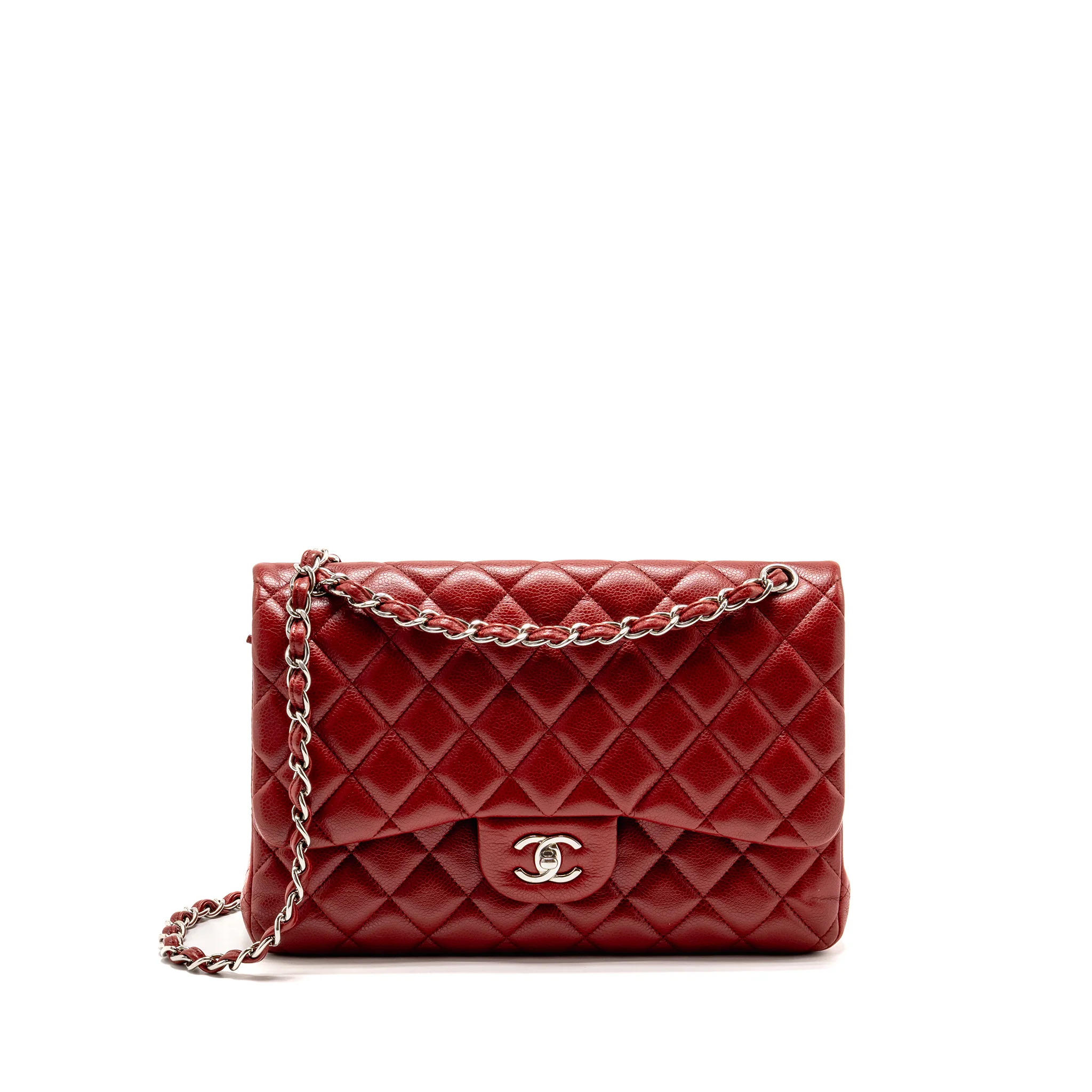 Chanel Jumbo Classic Double Flap Bag Caviar Red SHW
