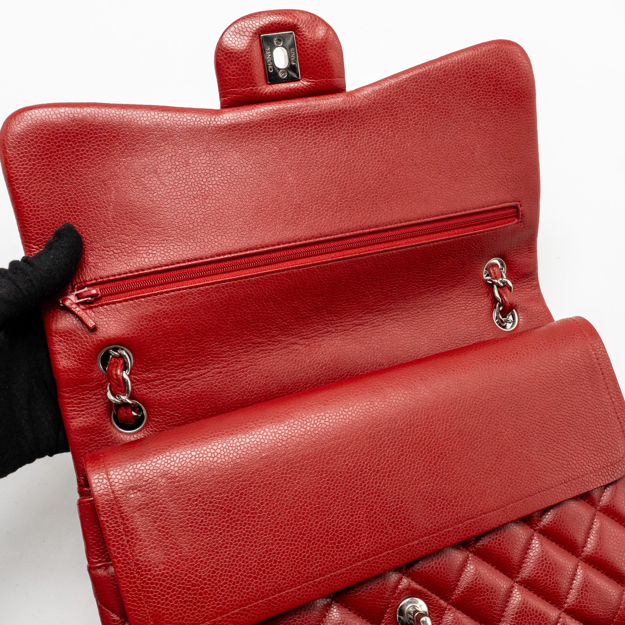 Chanel Jumbo Classic Double Flap Bag Caviar Red SHW - Image 14
