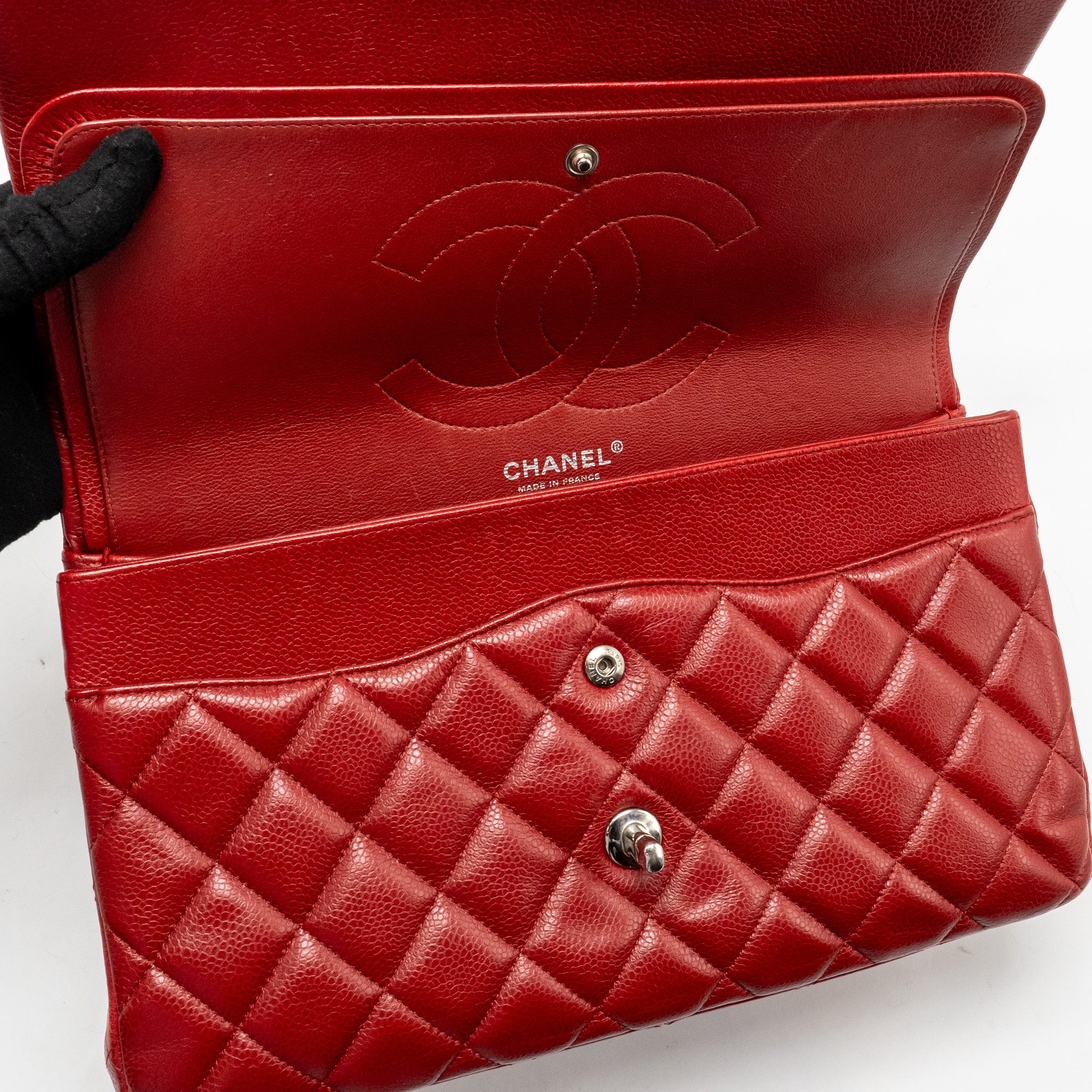 Chanel Jumbo Classic Double Flap Bag Caviar Red SHW - Image 15