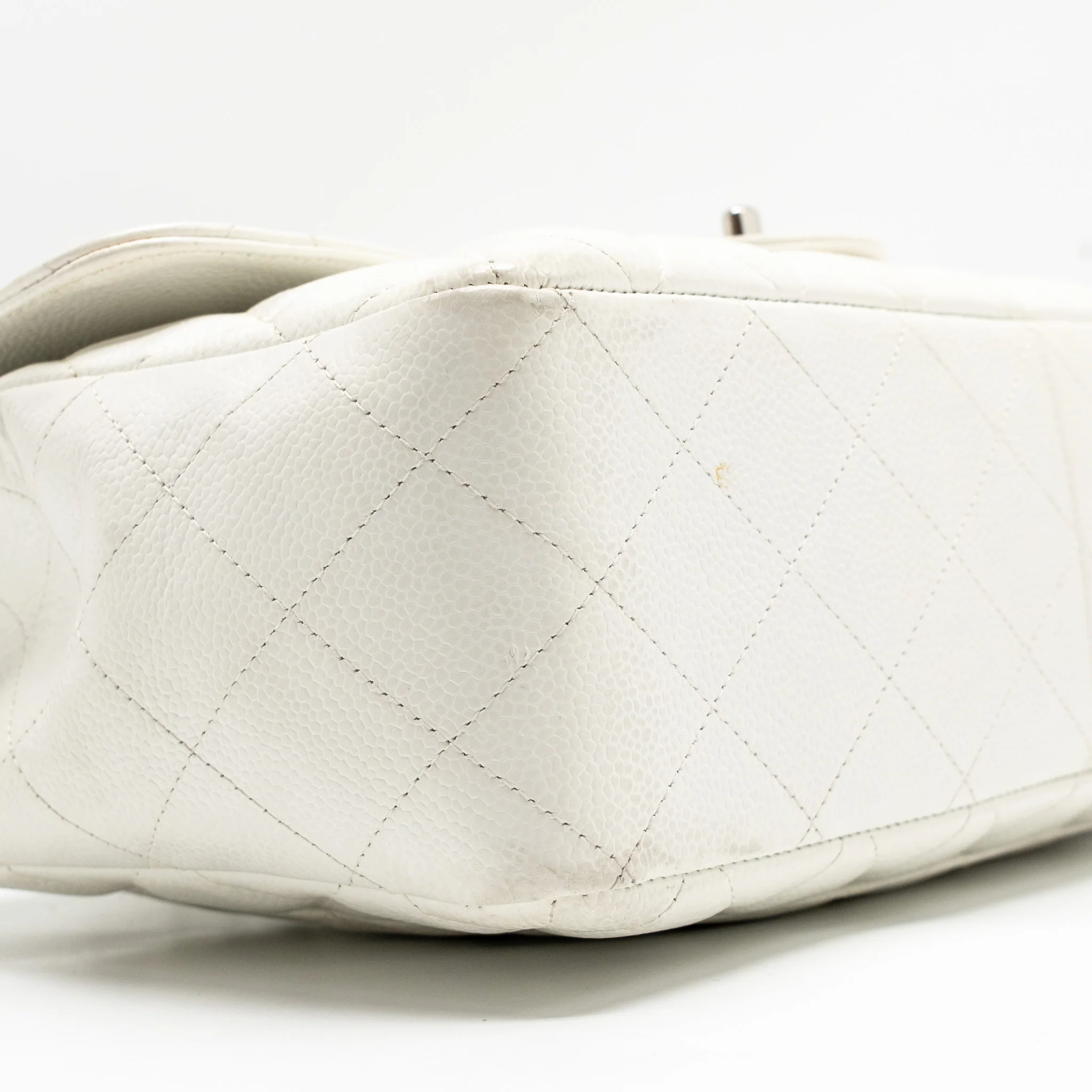 Chanel Jumbo Classic Single Flap Bag Caviar White SHW - Image 6