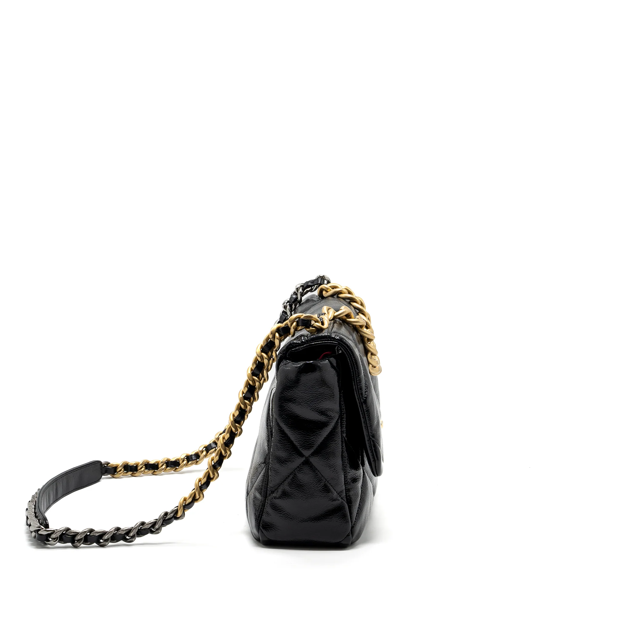 chanel medium 19 bag shiny calfskin black multicolour hardware - Image 3