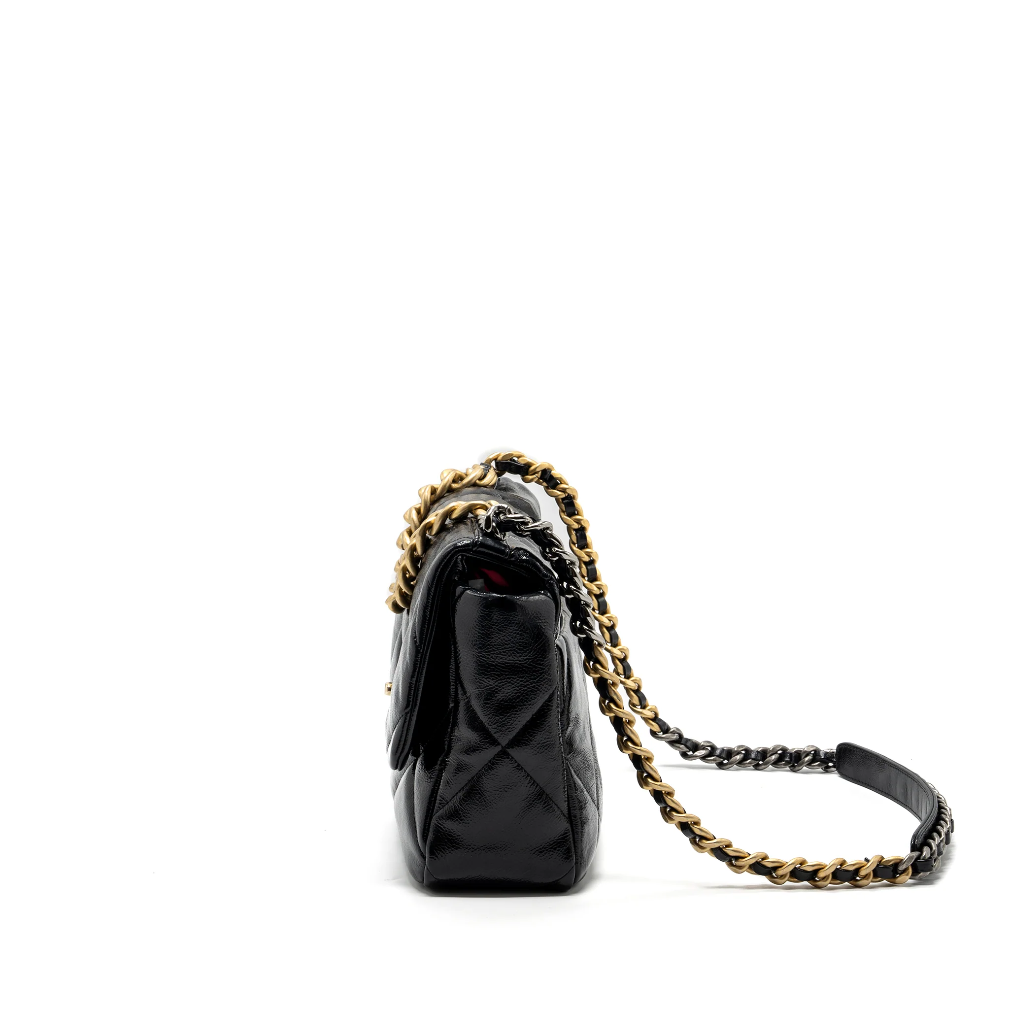 chanel medium 19 bag shiny calfskin black multicolour hardware - Image 4