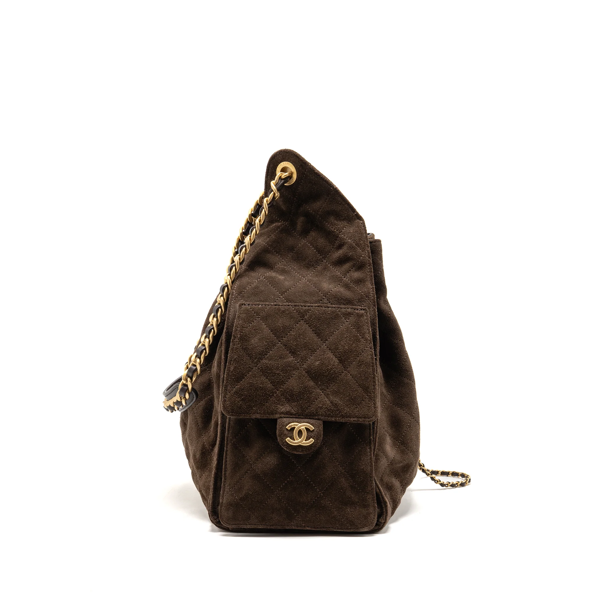 Chanel Medium 25 bag suede leather brown GHW (microchip) - Image 4