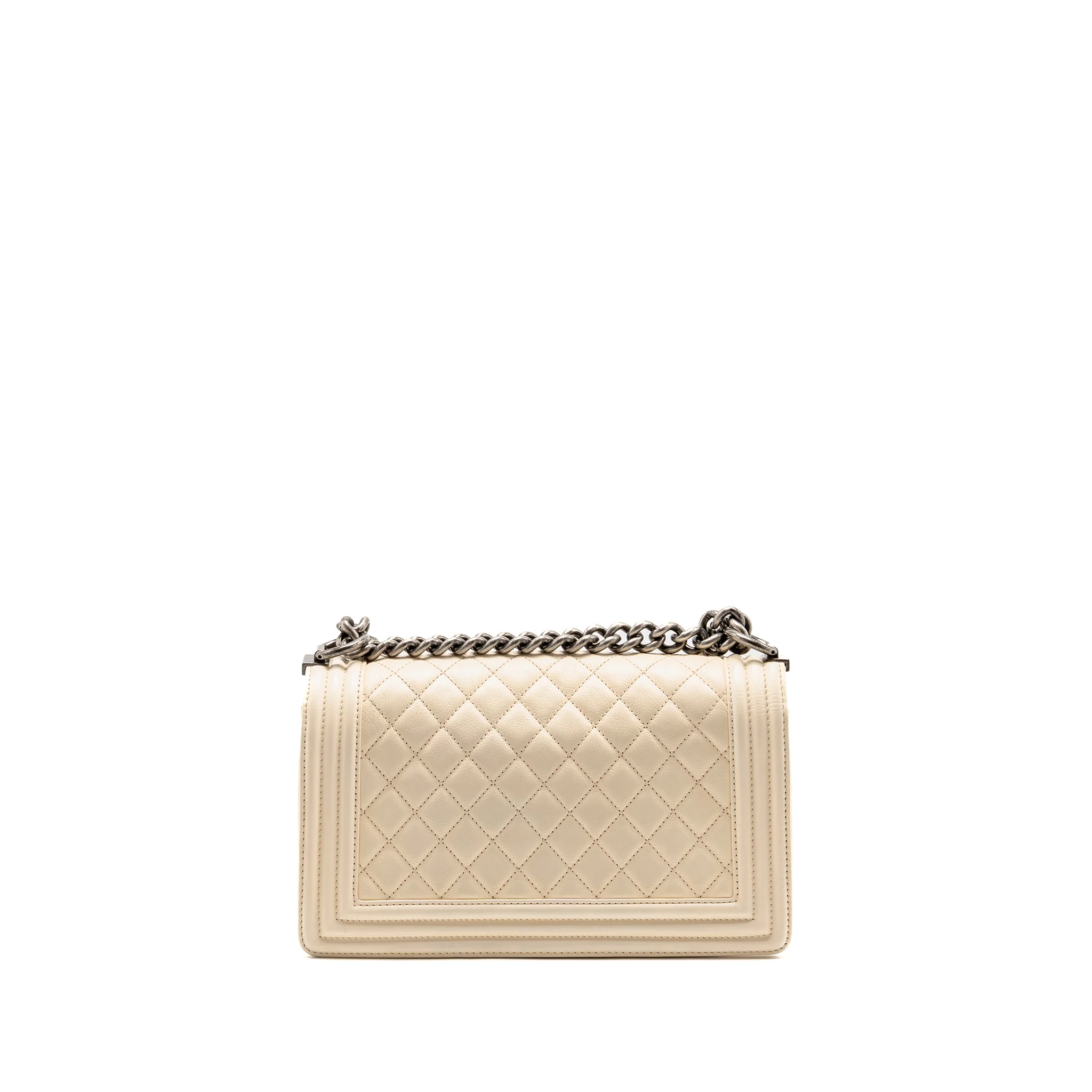 Chanel medium boy bag calfskin ivory ruthenium silver hardware - Image 2