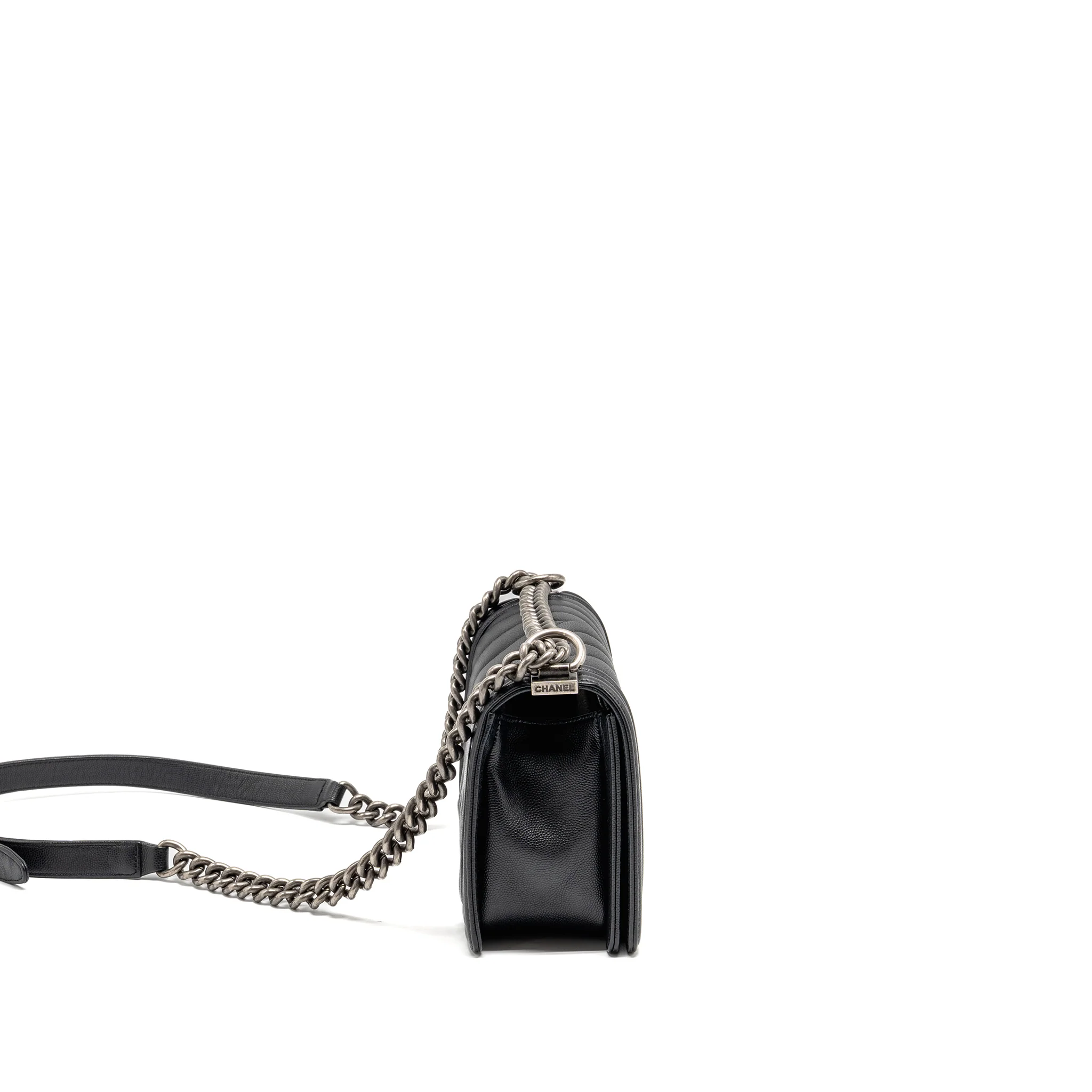 Chanel Medium Boy Bag Chevron Caviar Black Ruthenium Silver Hardware - Image 3