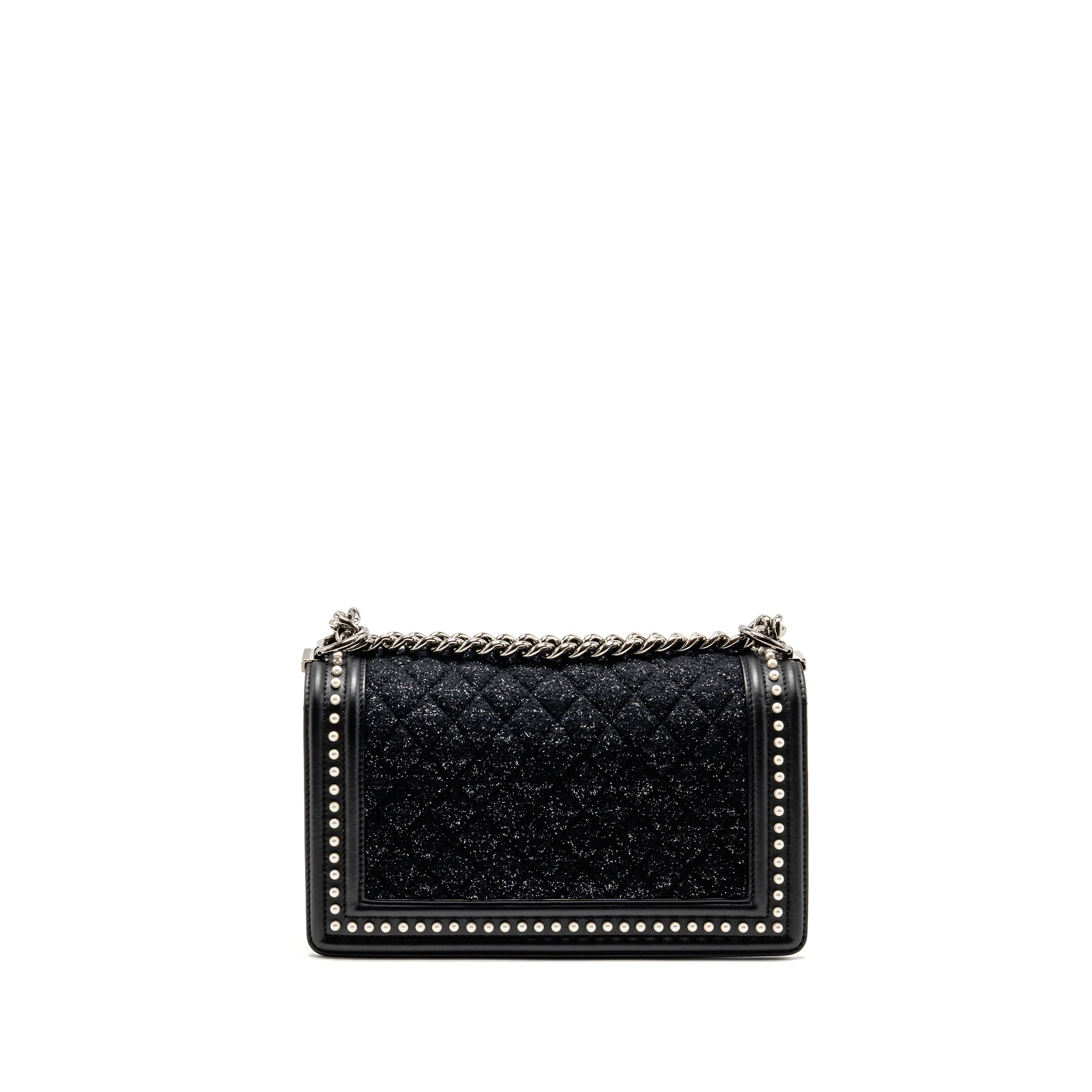 Chanel Medium boy bag fabric / lambskin black SHW - Image 2