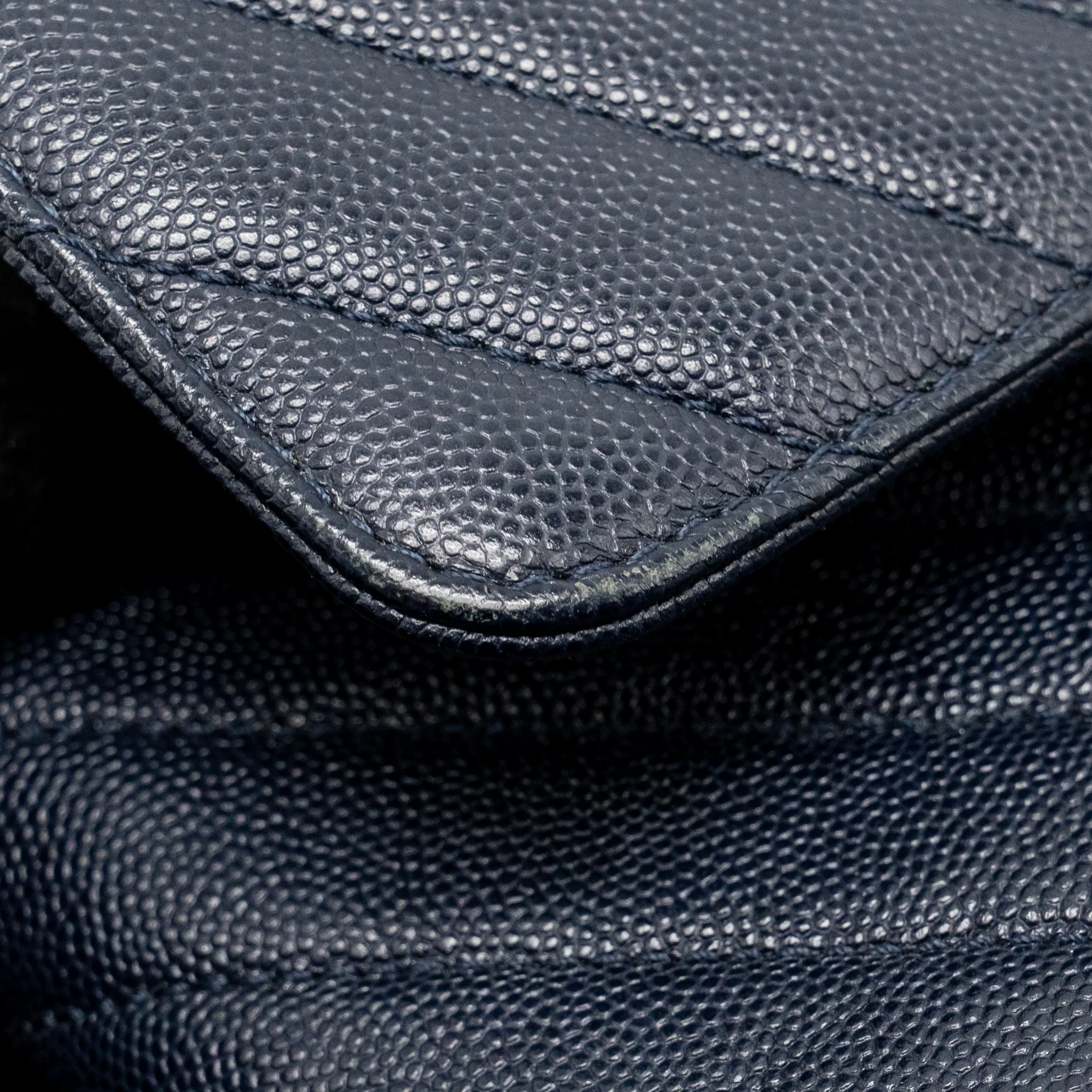 Chanel Medium Chevron Coco Handle Bag Caviar with Lizard Handle Navy GHW - Image 13