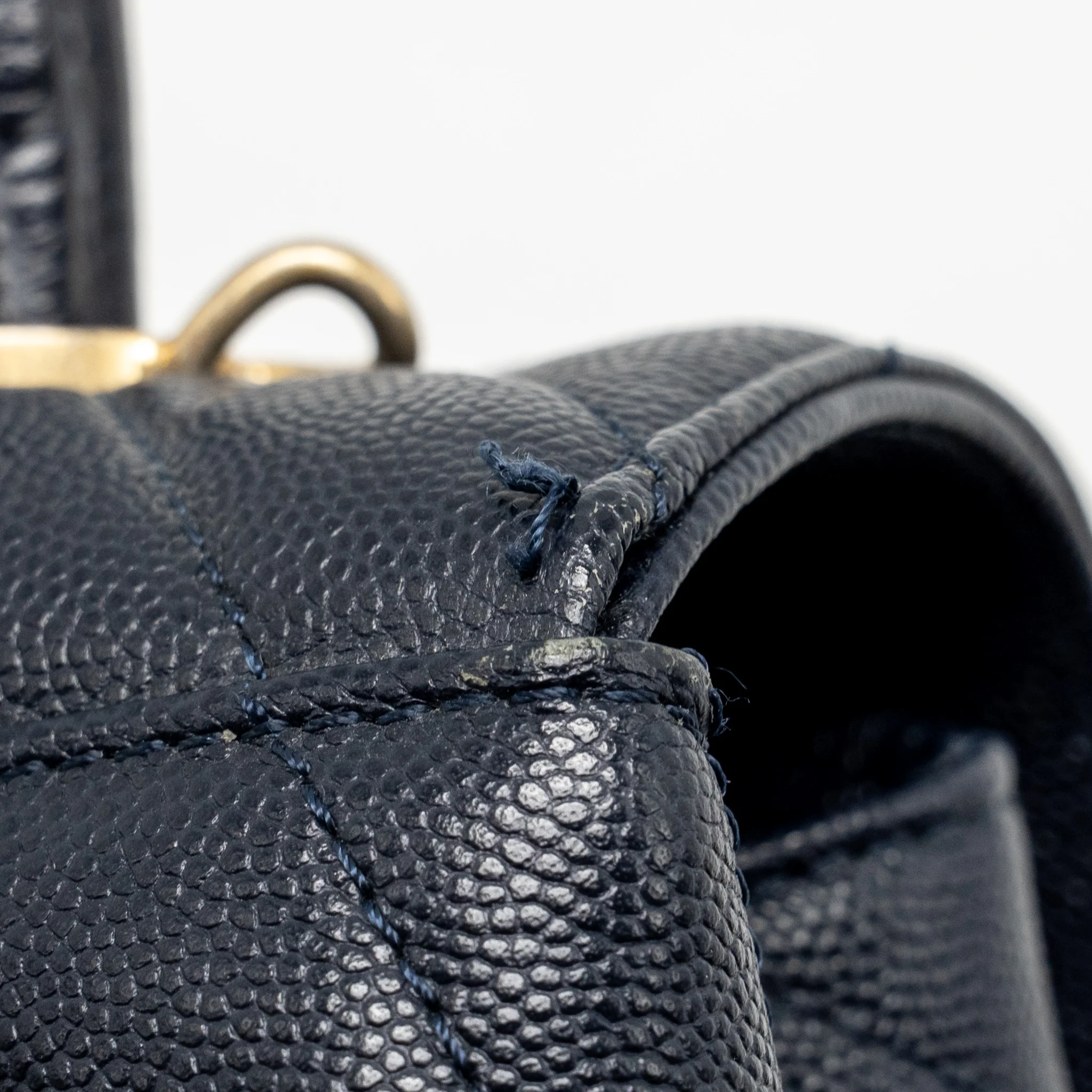 Chanel Medium Chevron Coco Handle Bag Caviar with Lizard Handle Navy GHW - Image 14