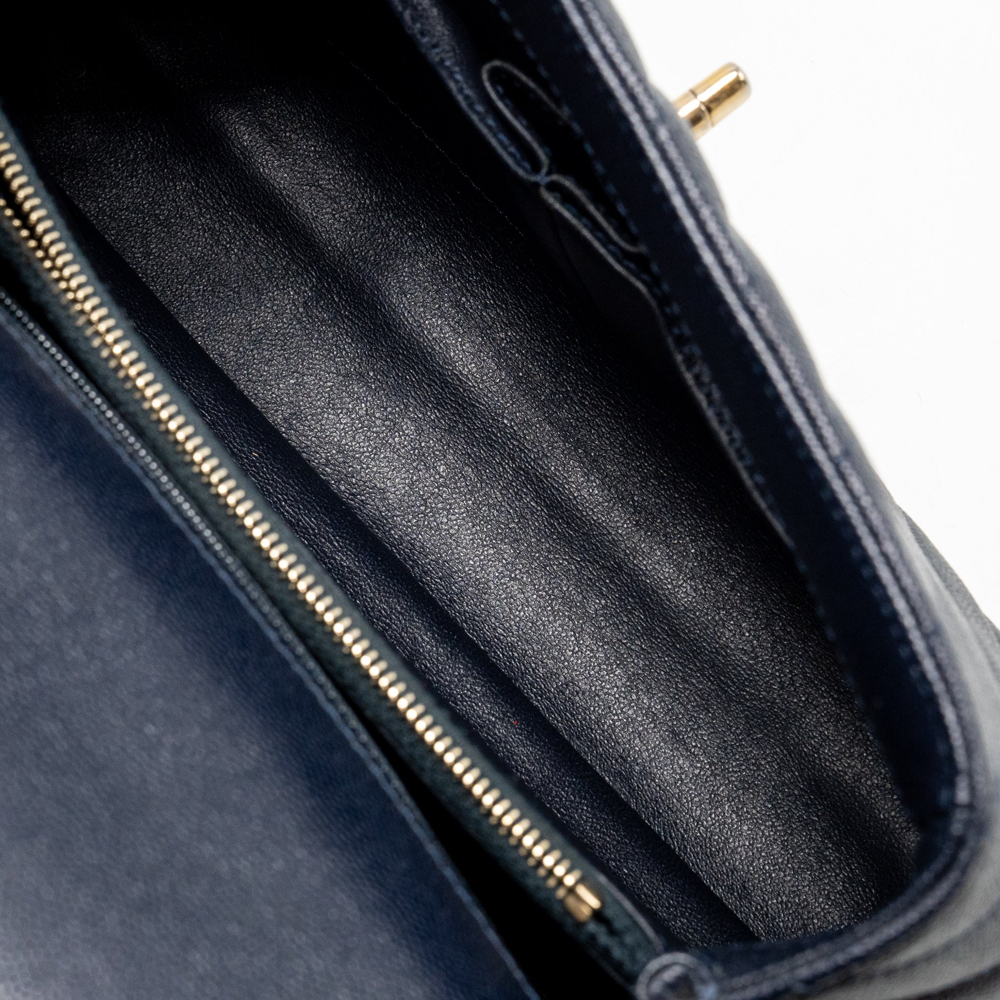 Chanel Medium Chevron Coco Handle Bag Caviar with Lizard Handle Navy GHW - Image 19
