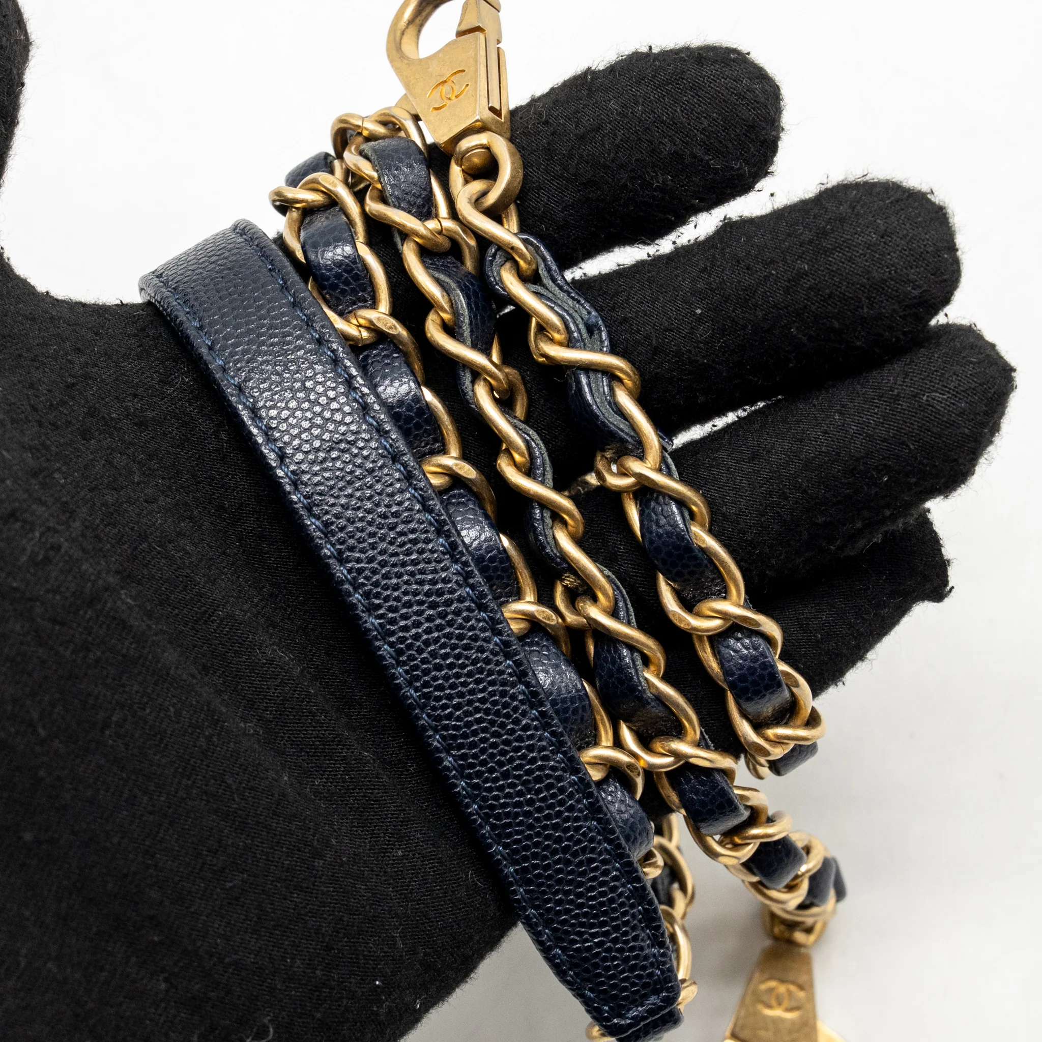 Chanel Medium Chevron Coco Handle Bag Caviar with Lizard Handle Navy GHW - Image 23