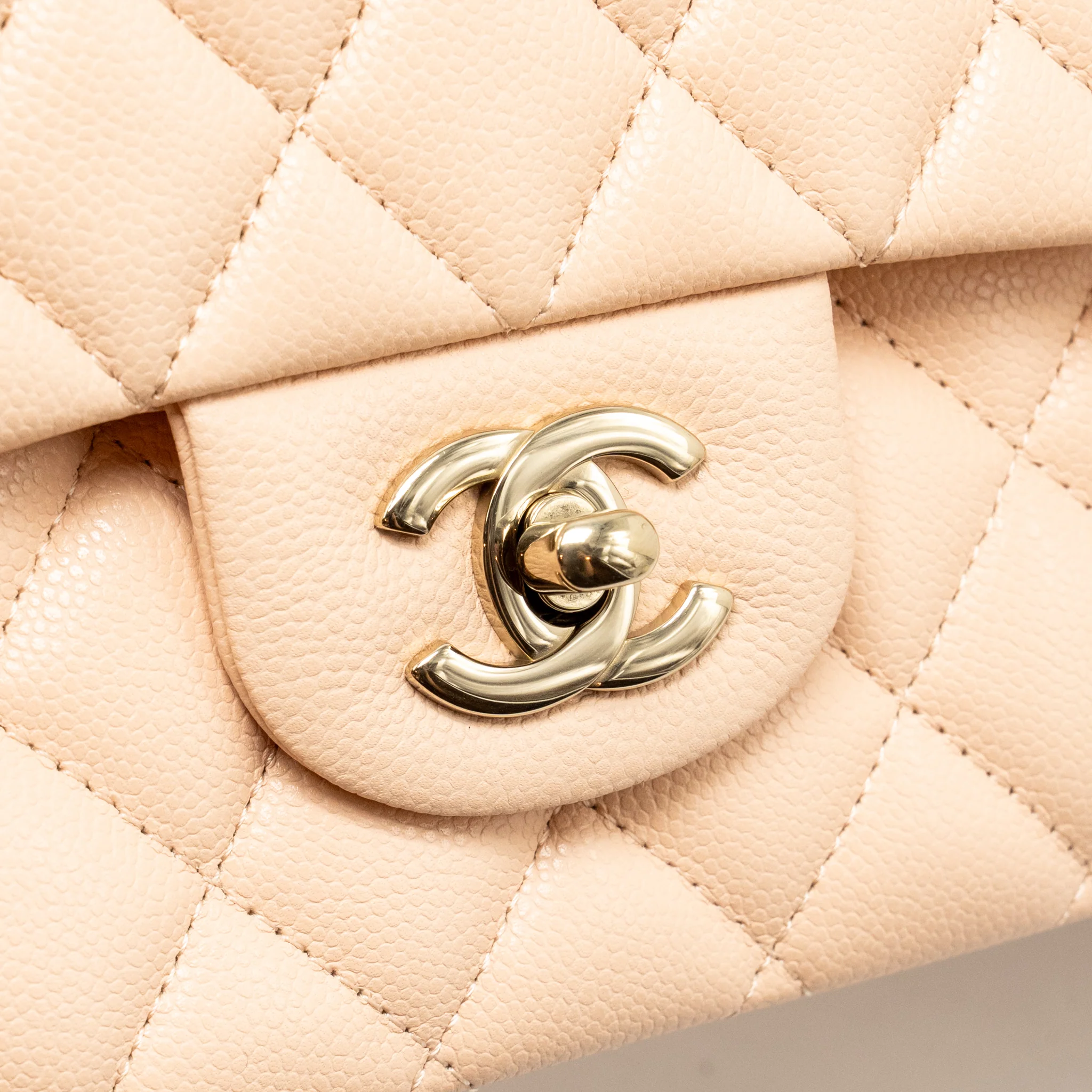 Chanel Medium Classic Double Flap Bag Caviar Light Beige LGHW (Microchip) - Image 13