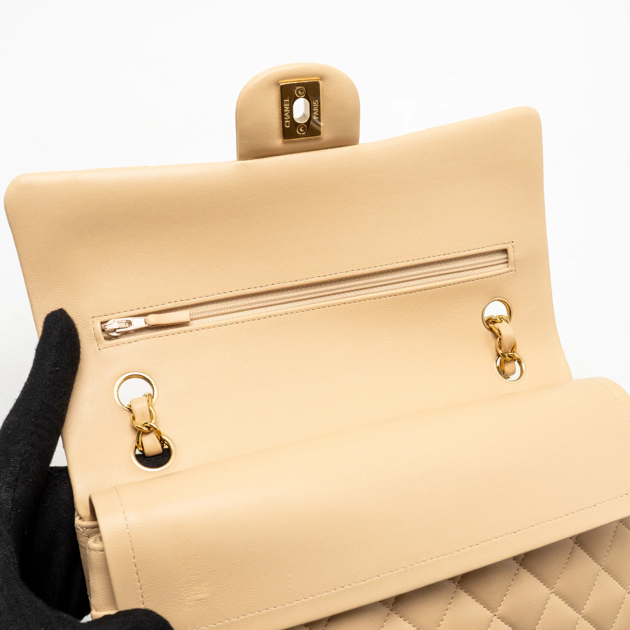 Chanel Medium Classic Double Flap Bag Lambskin Beige GHW (Microchip) - Image 15