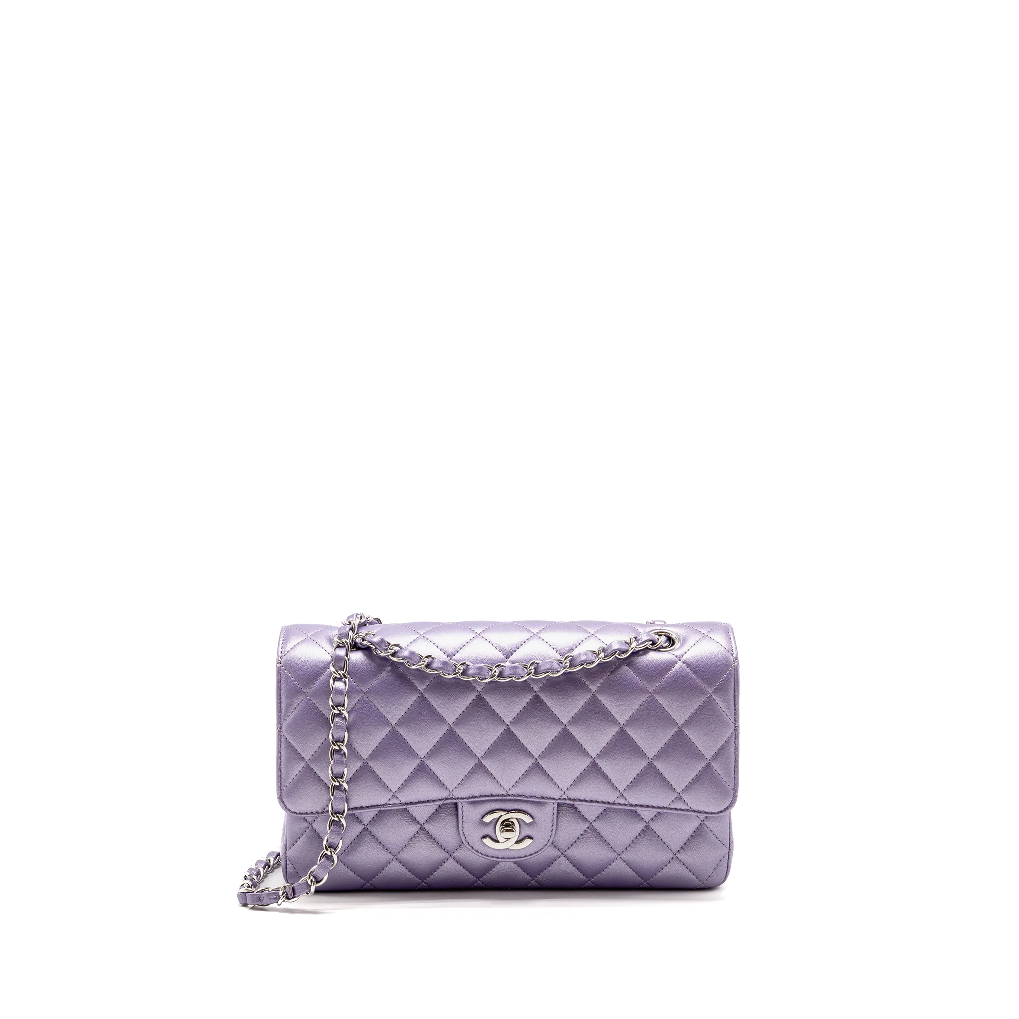 Chanel Medium Classic Double Flap Bag Lambskin IRIDESCENT Purple SHW (Microchip)