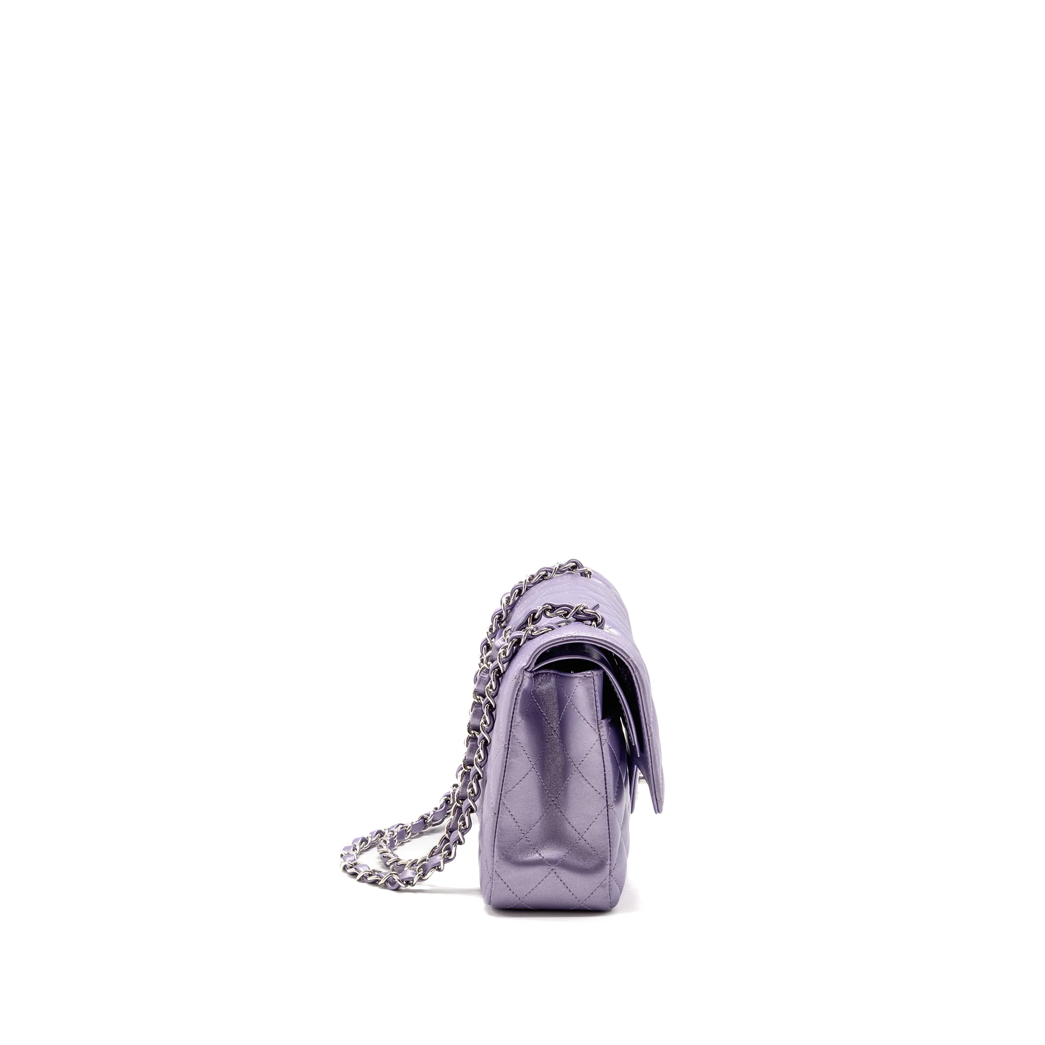 Chanel Medium Classic Double Flap Bag Lambskin IRIDESCENT Purple SHW (Microchip) - Image 3