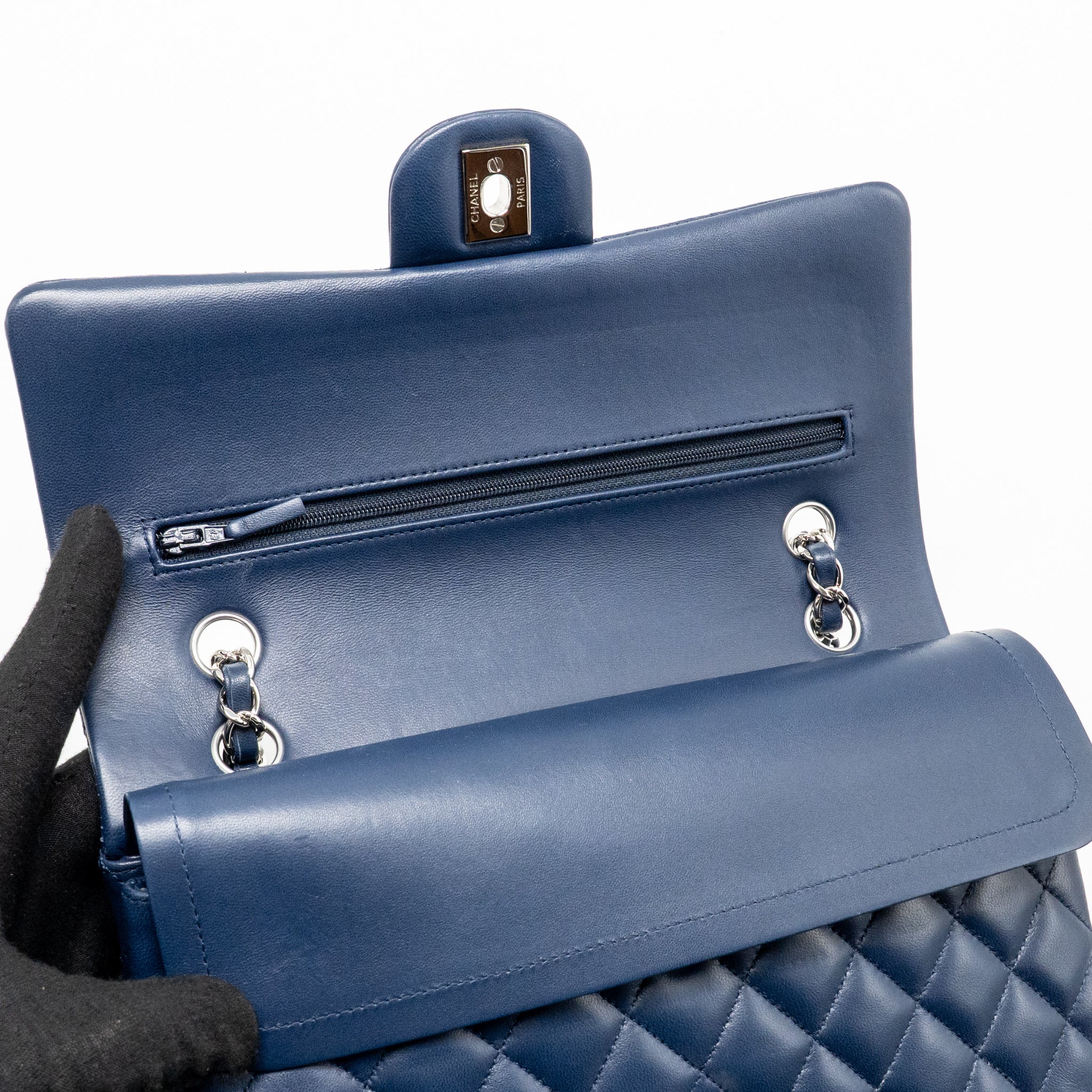 Chanel Medium Classic Double Flap Bag Lambskin Navy SHW - Image 14