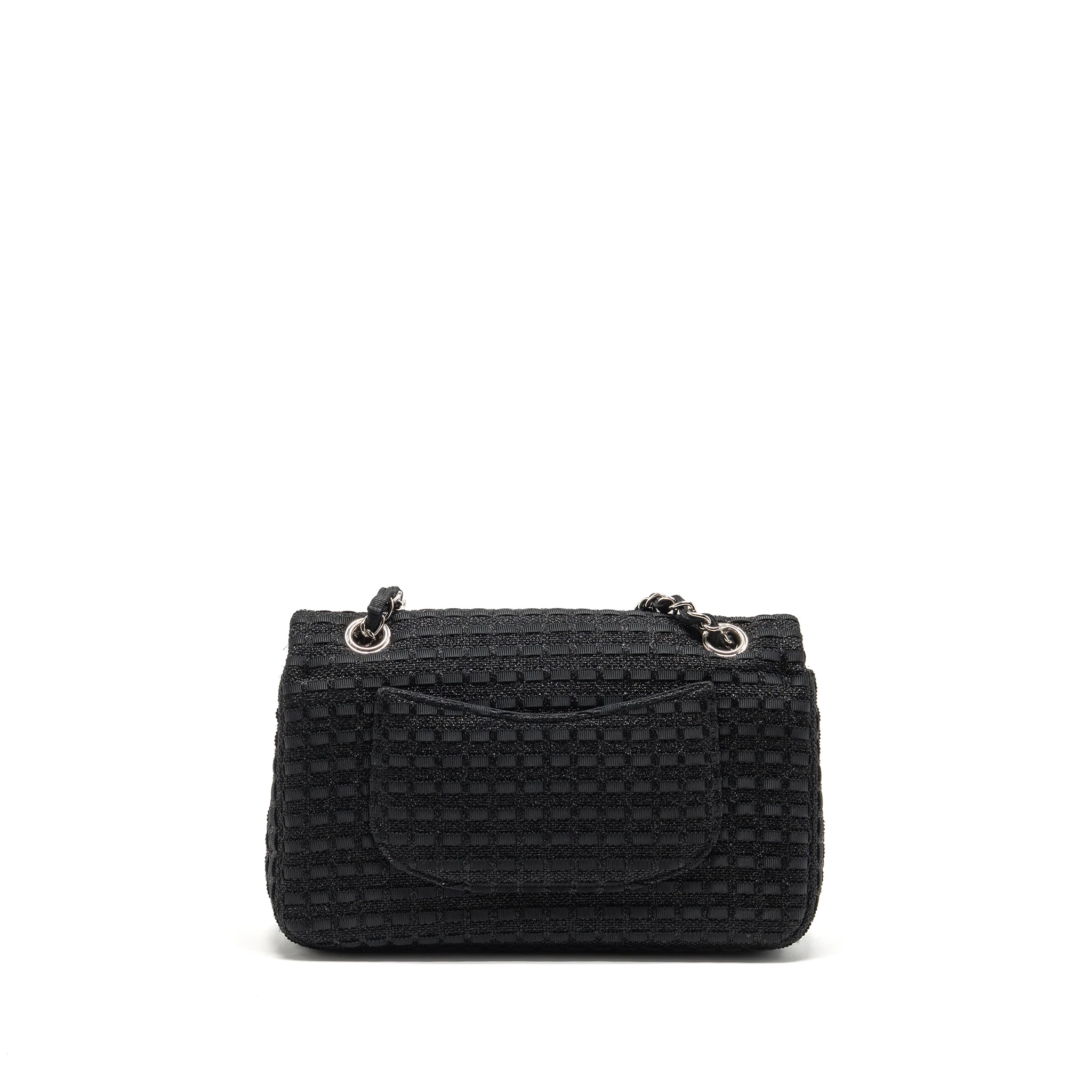 Chanel Medium Classic double flap bag tweed black SHW - Image 2