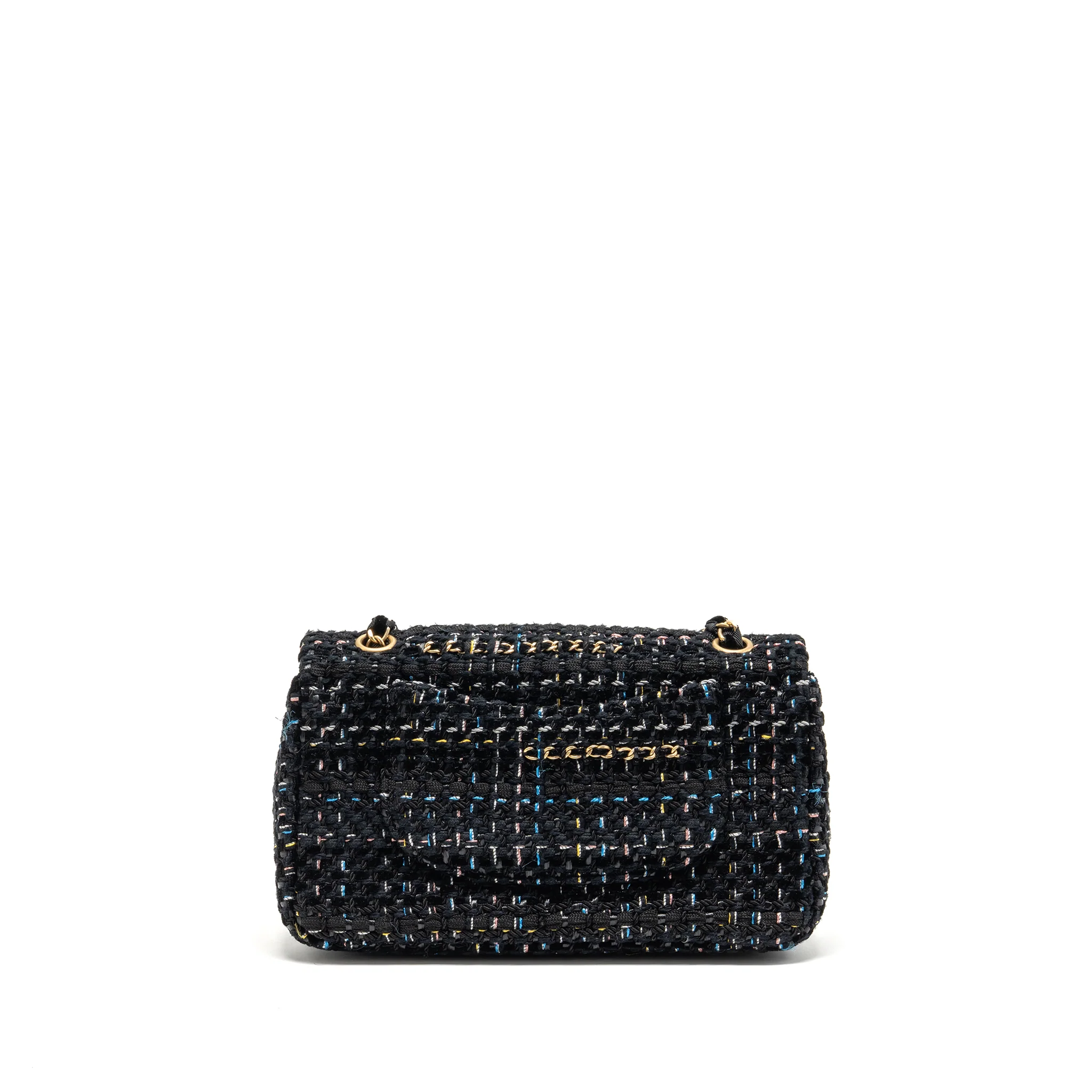Chanel Medium Single flap bag tweed black GHW - Image 2