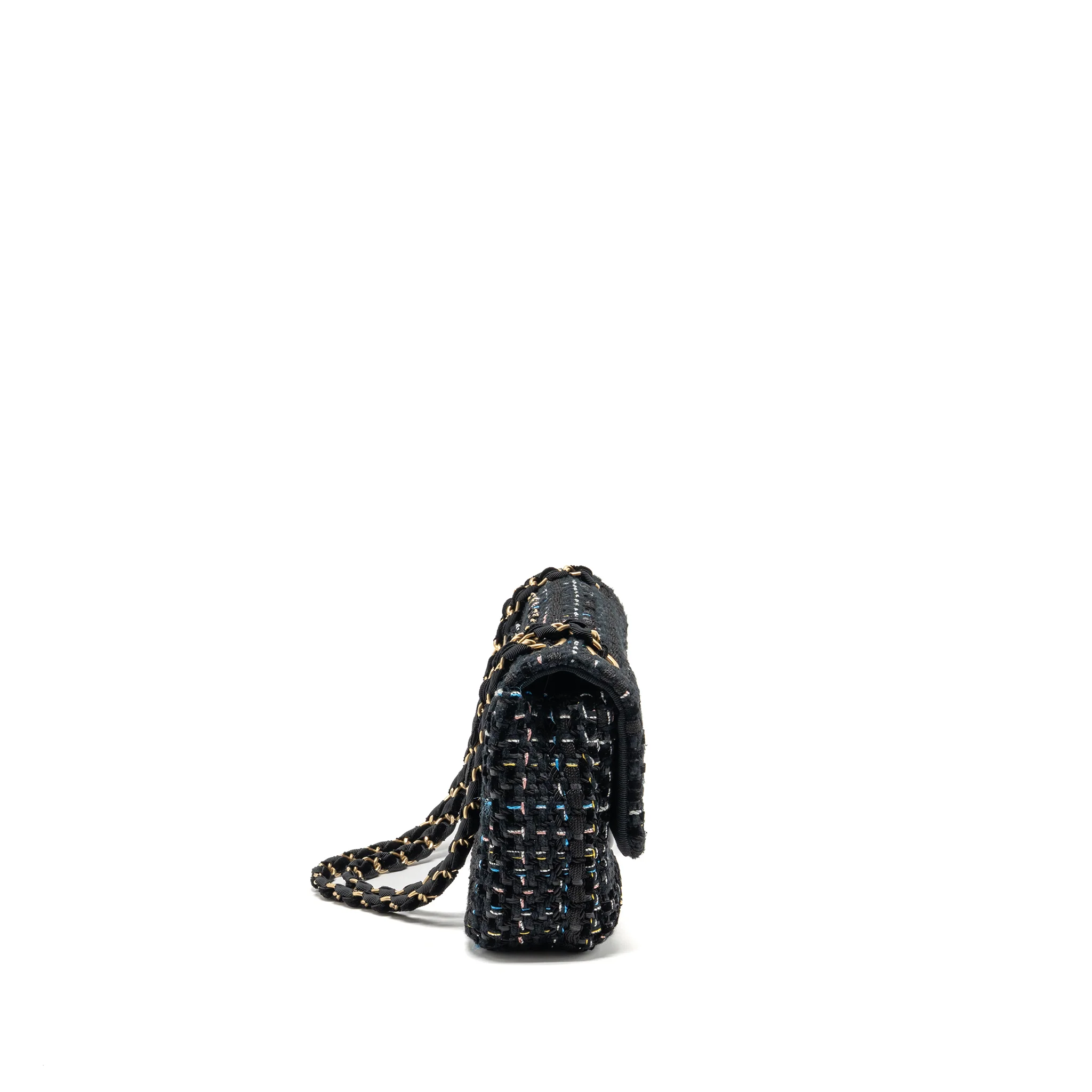 Chanel Medium Single flap bag tweed black GHW - Image 3