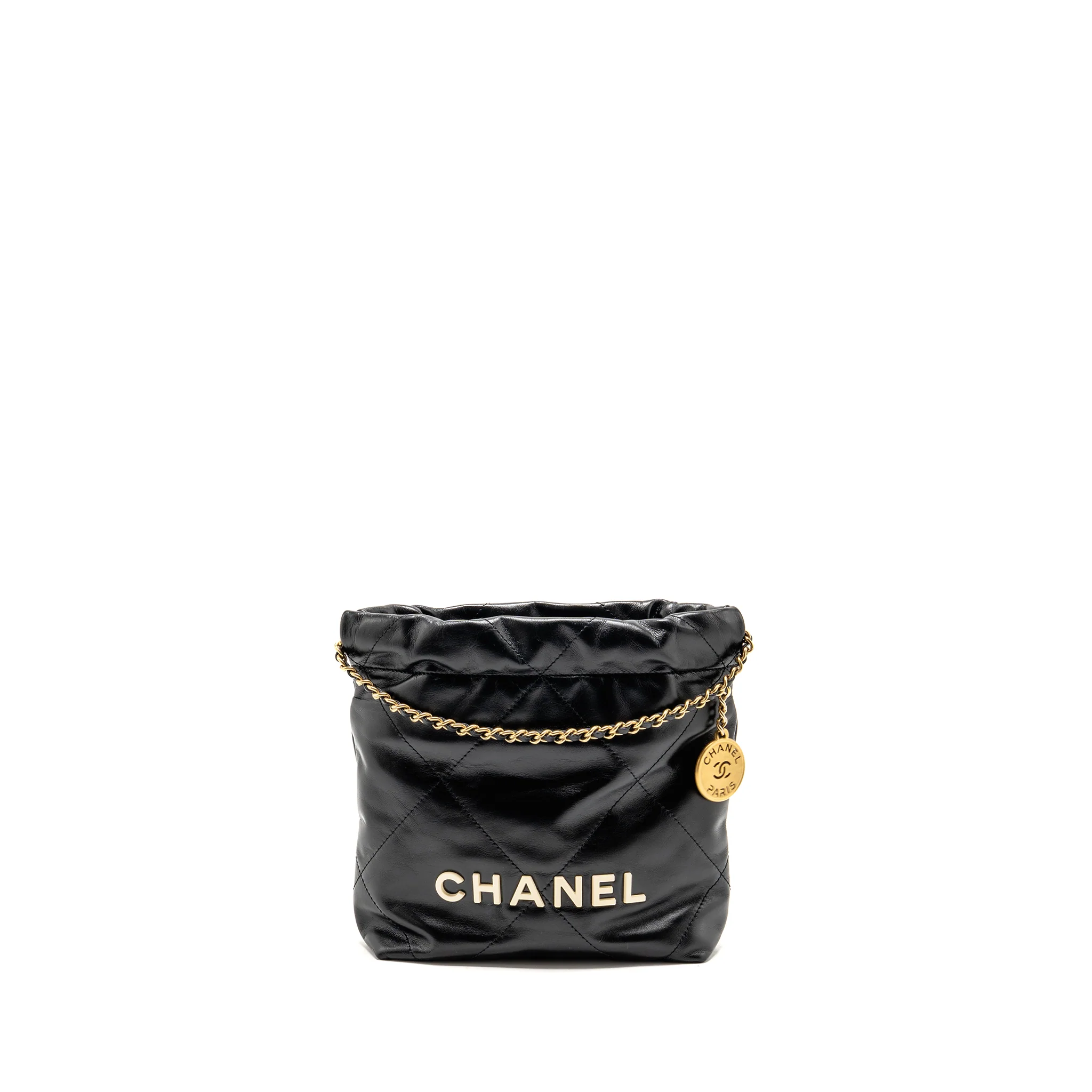 Chanel mini 22 bag shiny calfskin black GHW (microchip)