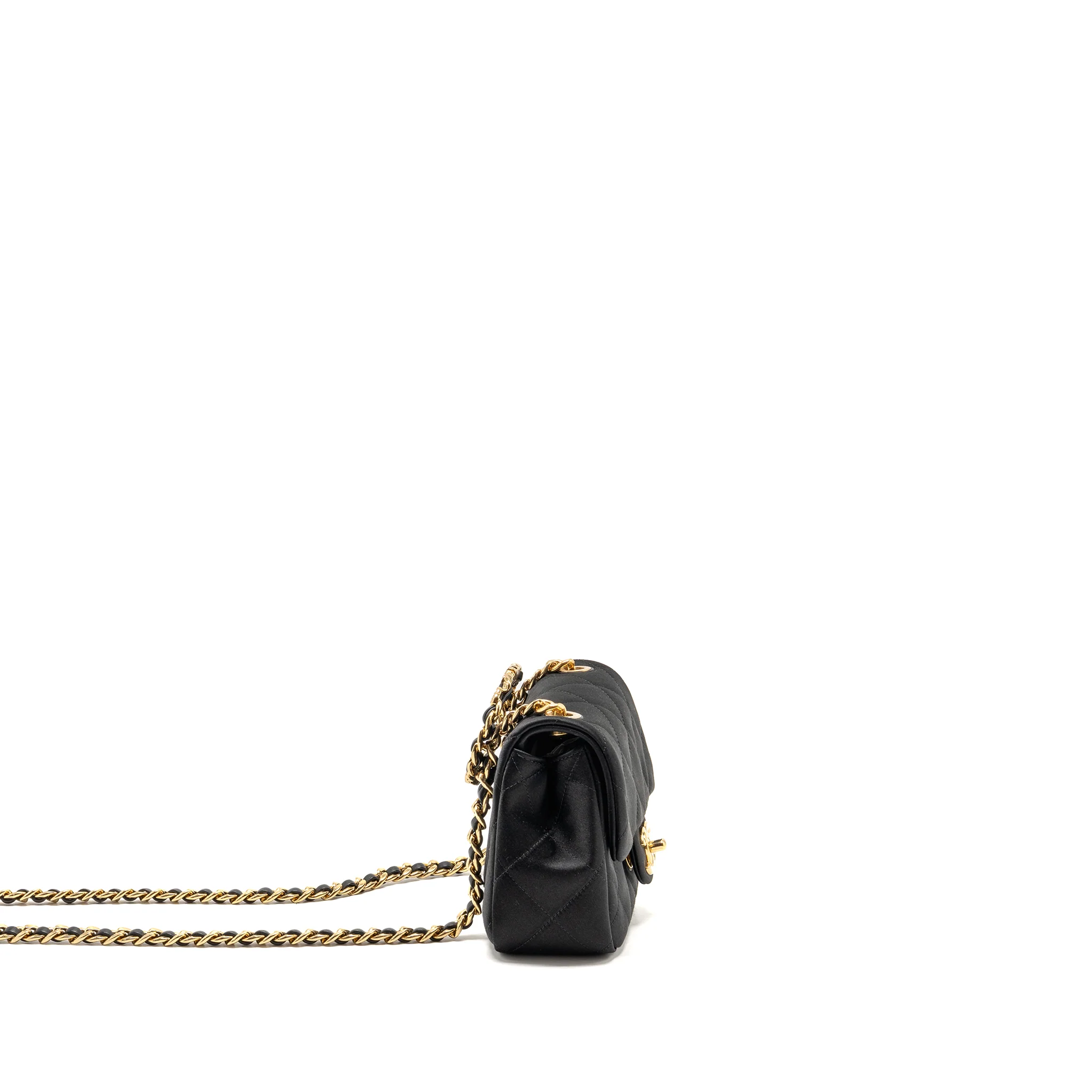Chanel Mini Detailed Top Handle Flap Bag Satin Black GHW (Microchip) - Image 3