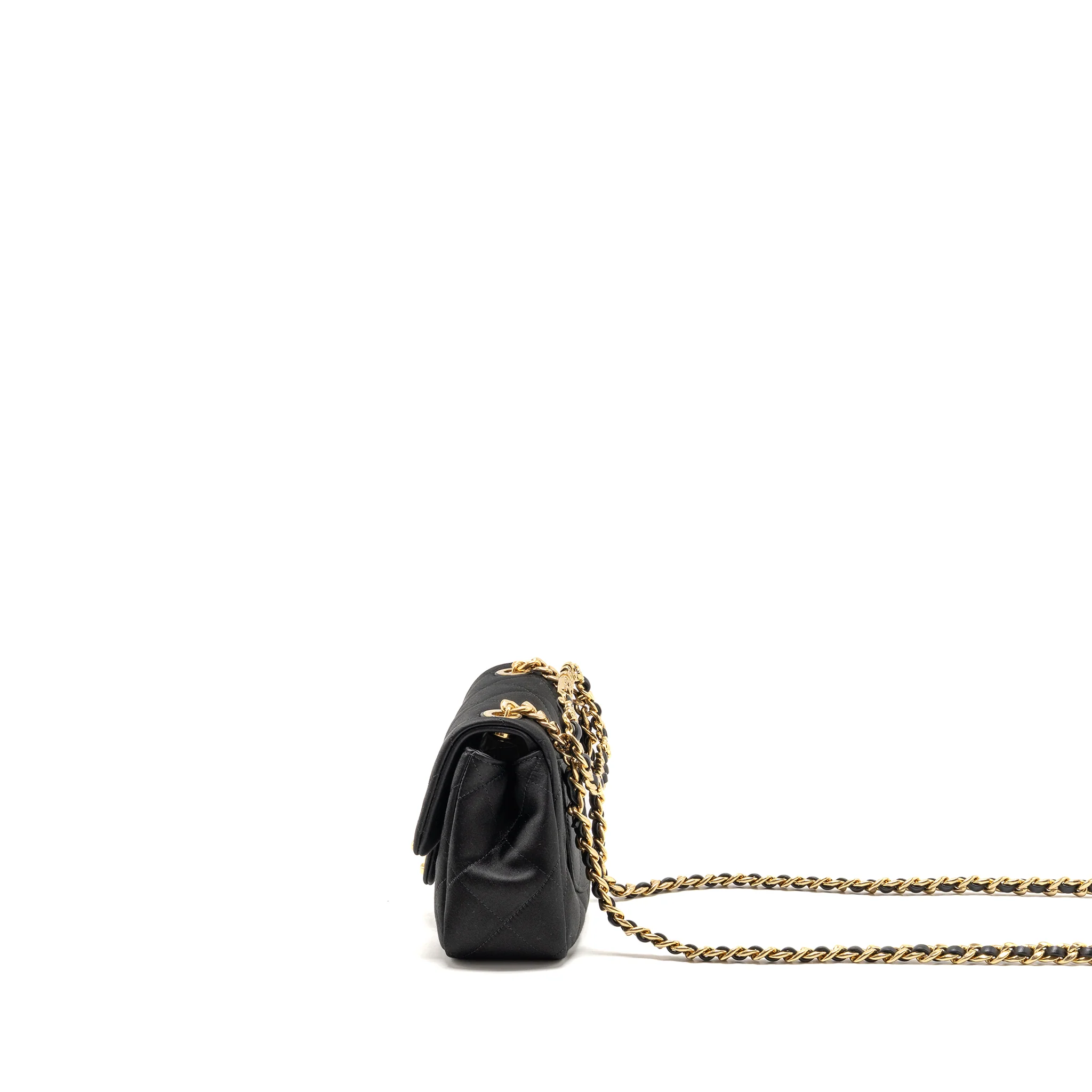 Chanel Mini Detailed Top Handle Flap Bag Satin Black GHW (Microchip) - Image 4