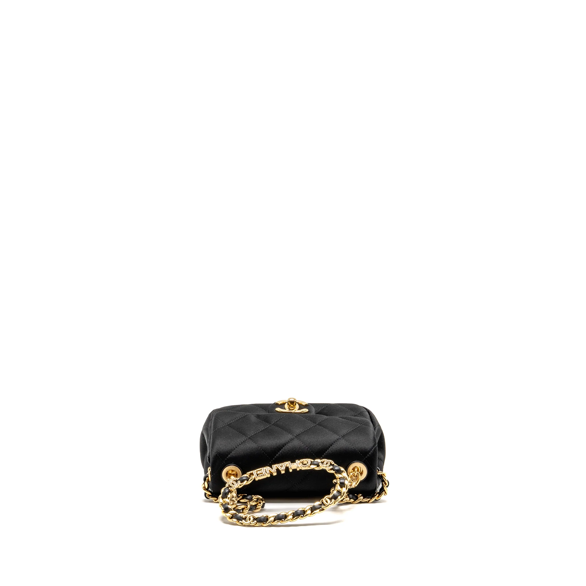 Chanel Mini Detailed Top Handle Flap Bag Satin Black GHW (Microchip) - Image 5